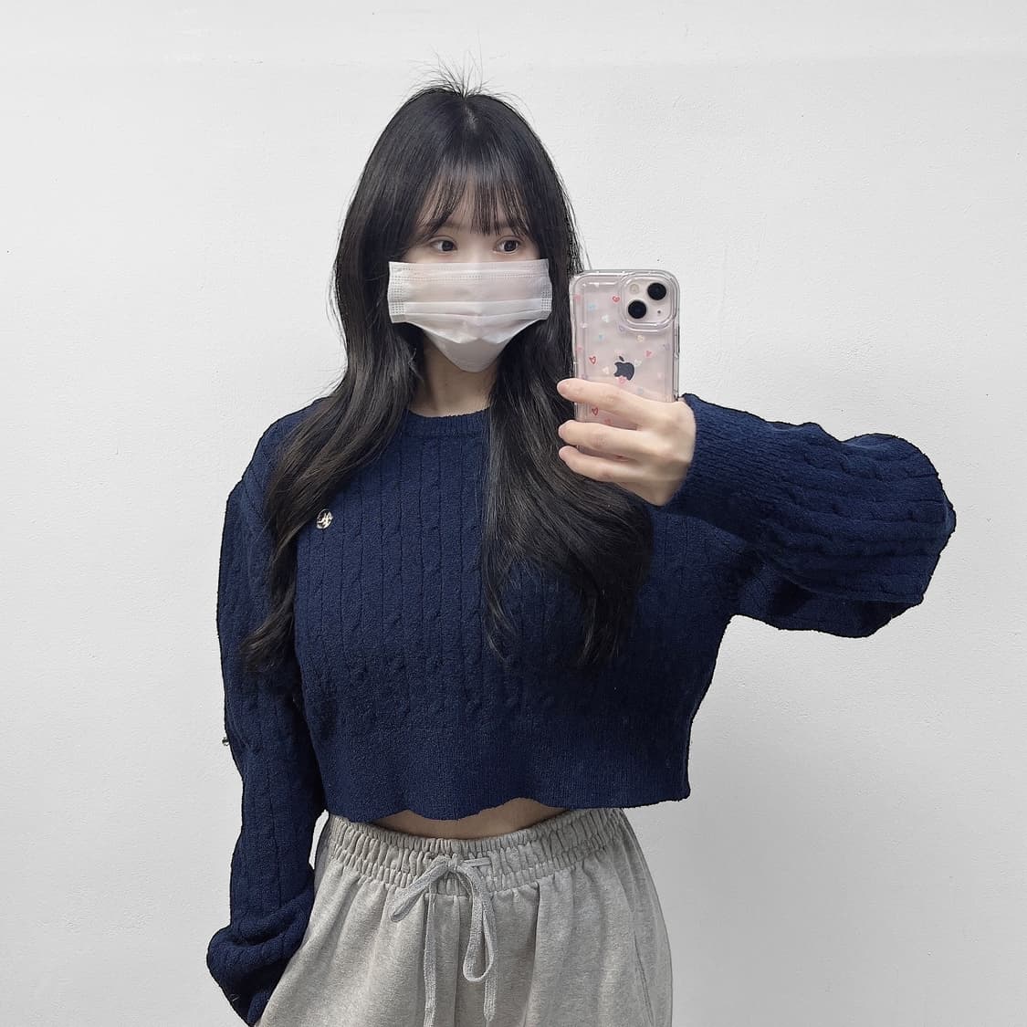 마리떼프랑소와저버 케이블 크롭 니트 네이비 상품이미지1