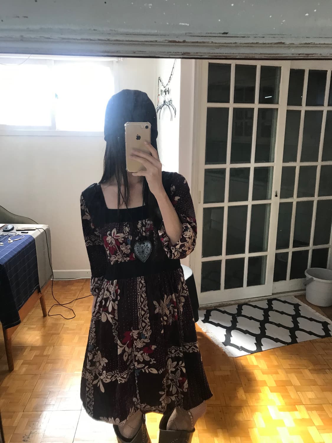 vintage velvet pattern one-piece 상품이미지6