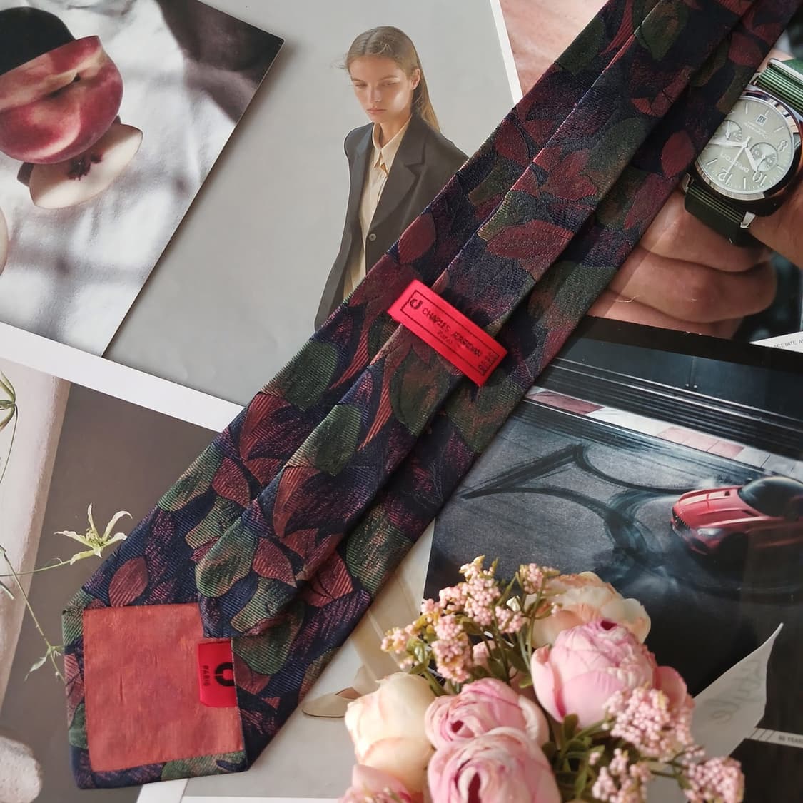 샤를 주르당 실크 다크그린 플로럴 넥타이 9.6cm A등급 A19292
 상품이미지6