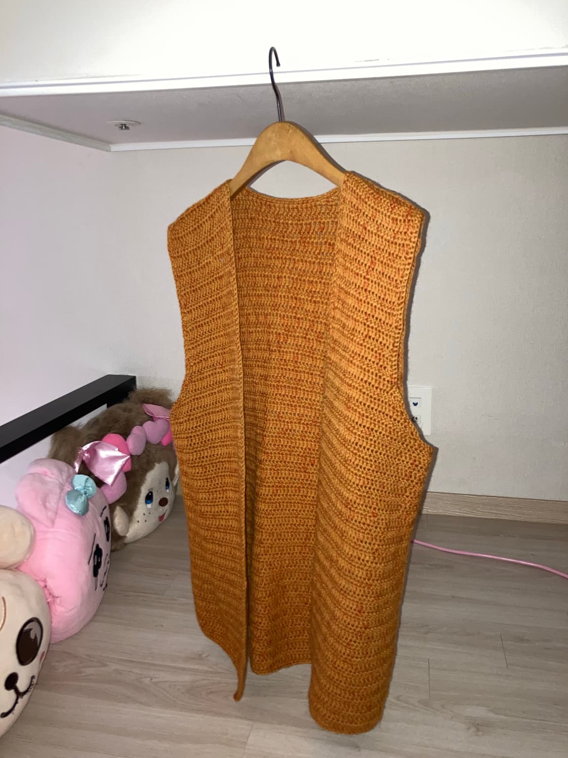 하구미 모리걸 너드미 겨자 레이어드 잔꽃 원피스 뜨개 니트 베스트 리바이 상품이미지3