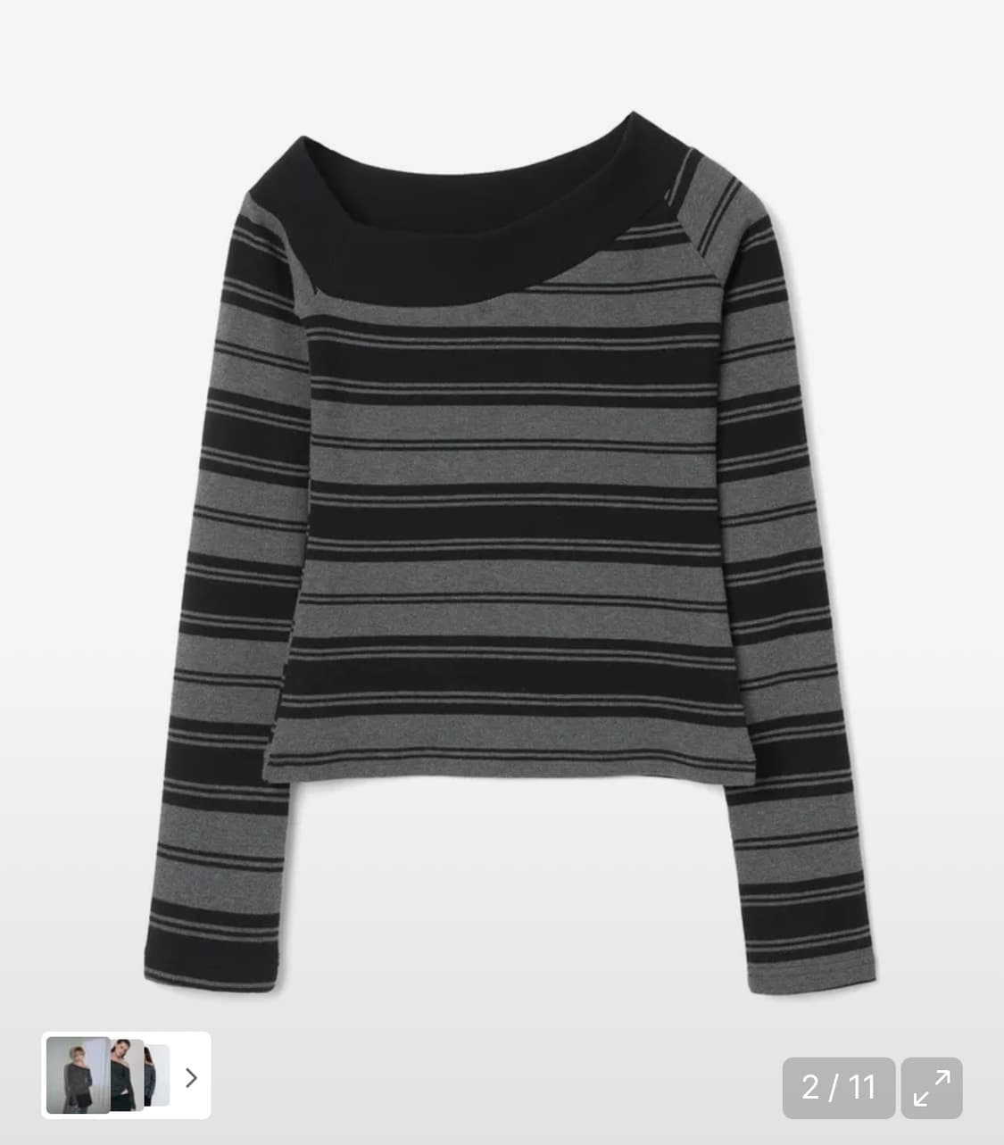 원 숄더 스트라이프 티셔츠 [차콜 그레이] 상품이미지3