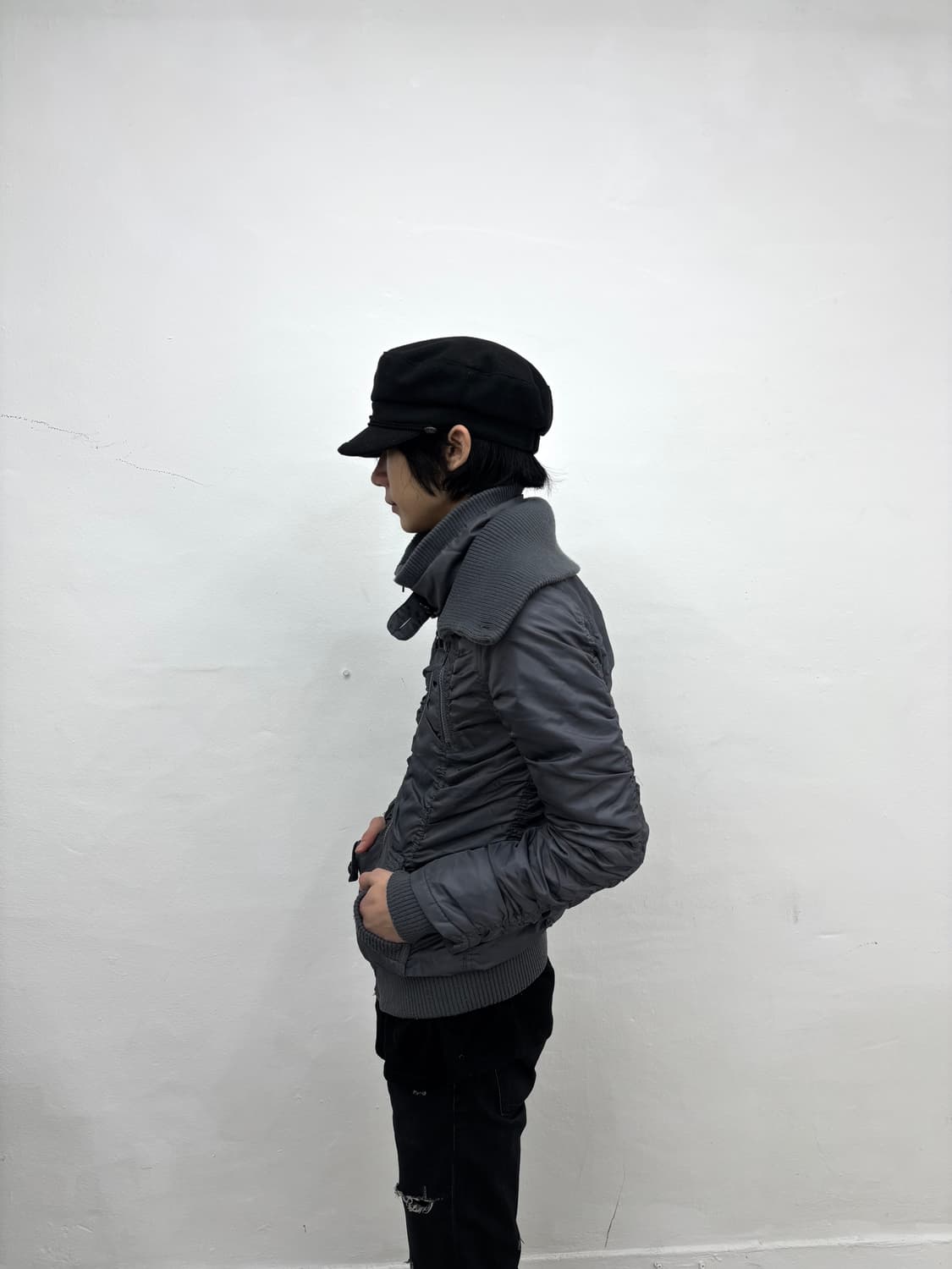 Gray shirring detail puffer   상품이미지6