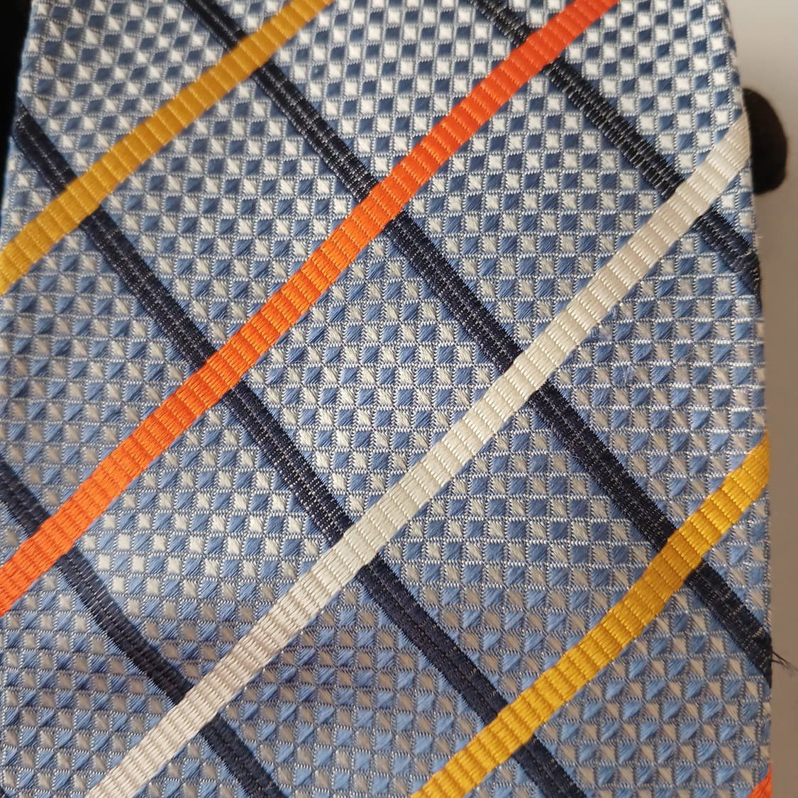 아쿠아스큐텀 실크 스카이블루 체크 넥타이 9.9cm A+등급 A19399 상품이미지8