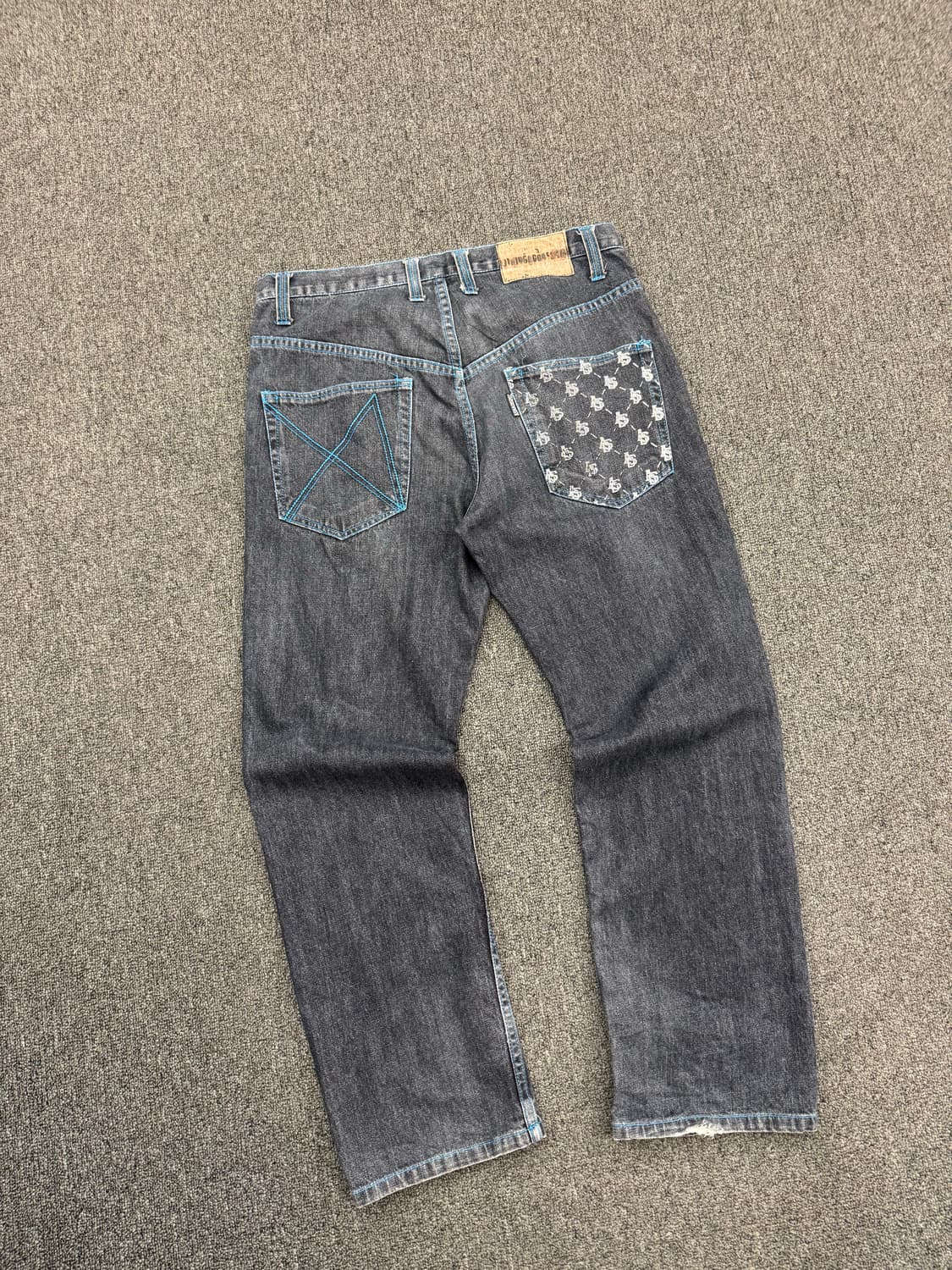 34)Asnadispec 빈티지 포켓 프린팅 블루 스티지 데님팬츠 상품이미지6