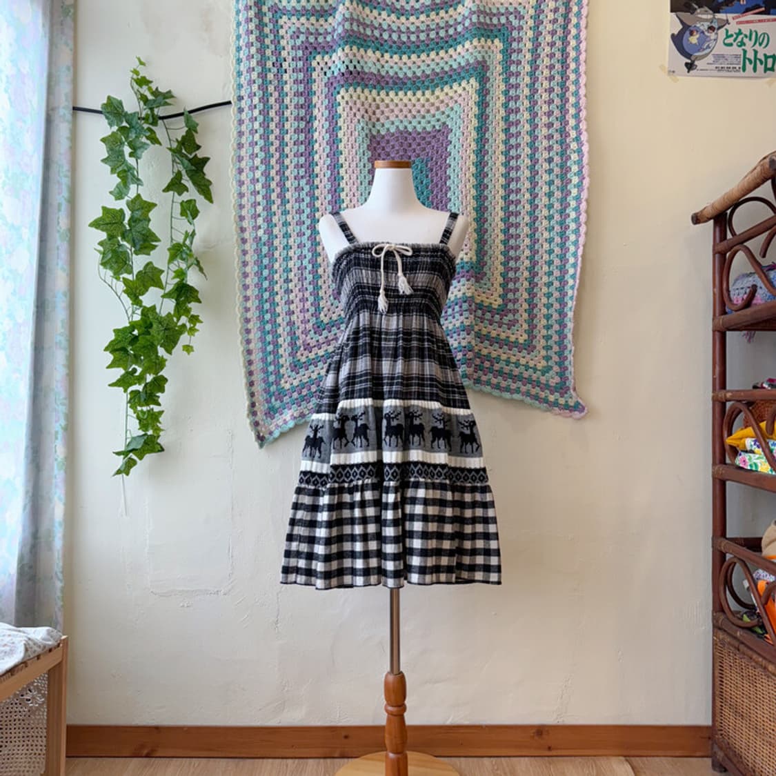 빈티지 니트 패치 체크 스커트 원피스 상품이미지5