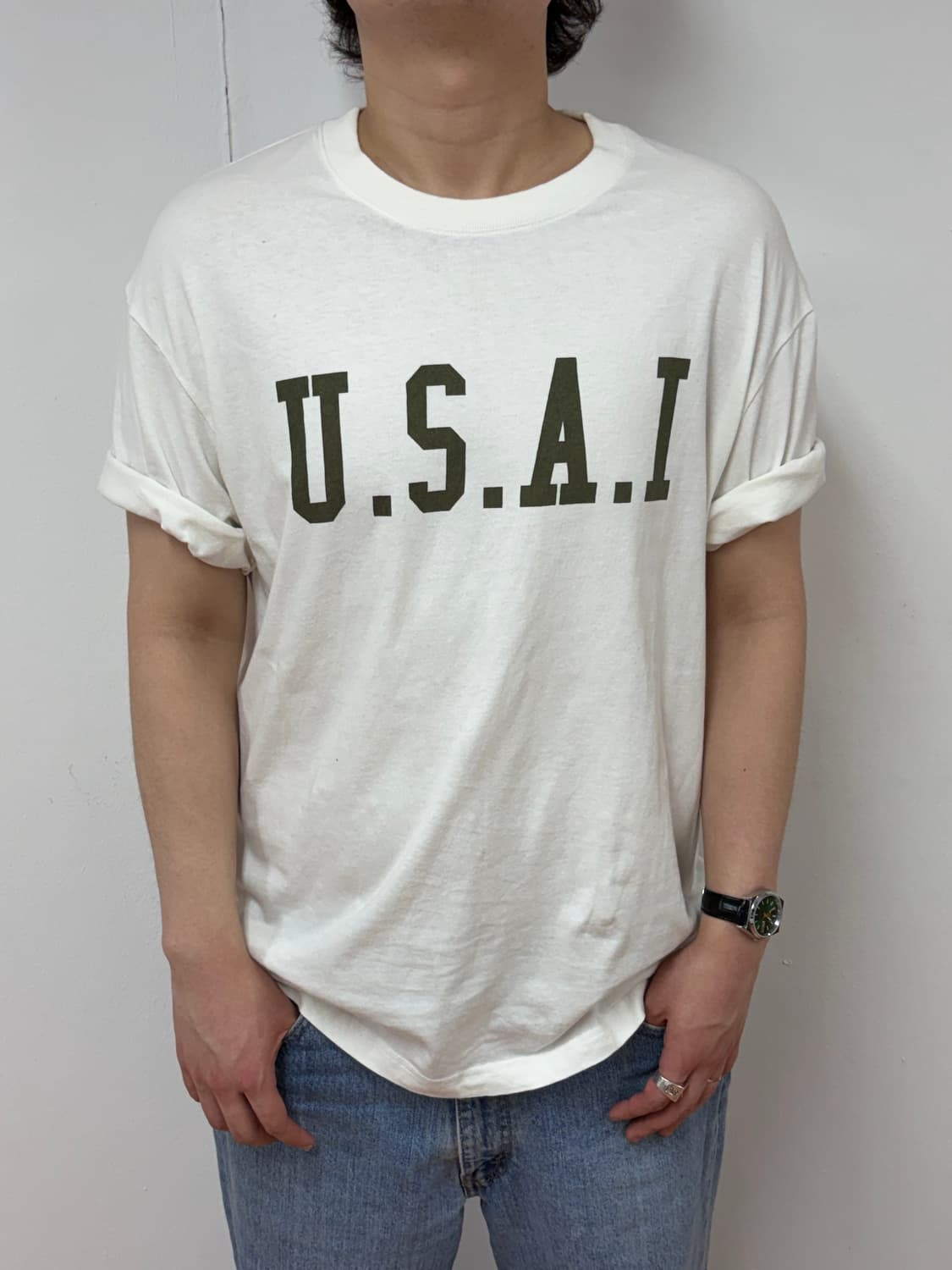 U.S.A.I military 빈티지 티셔츠 (XL) - 착샷 o 상품이미지4