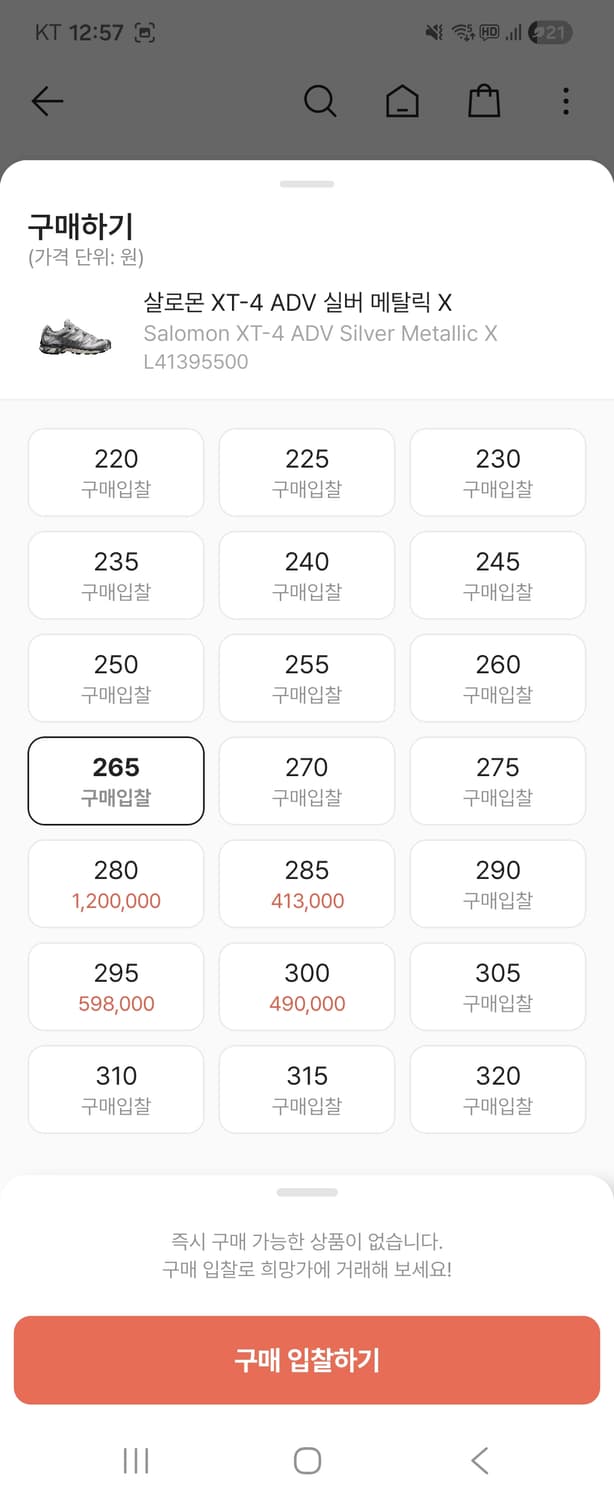 살로몬 XT-4 ADV 실버 메탈릭 X 265(상태최상) 상품이미지2