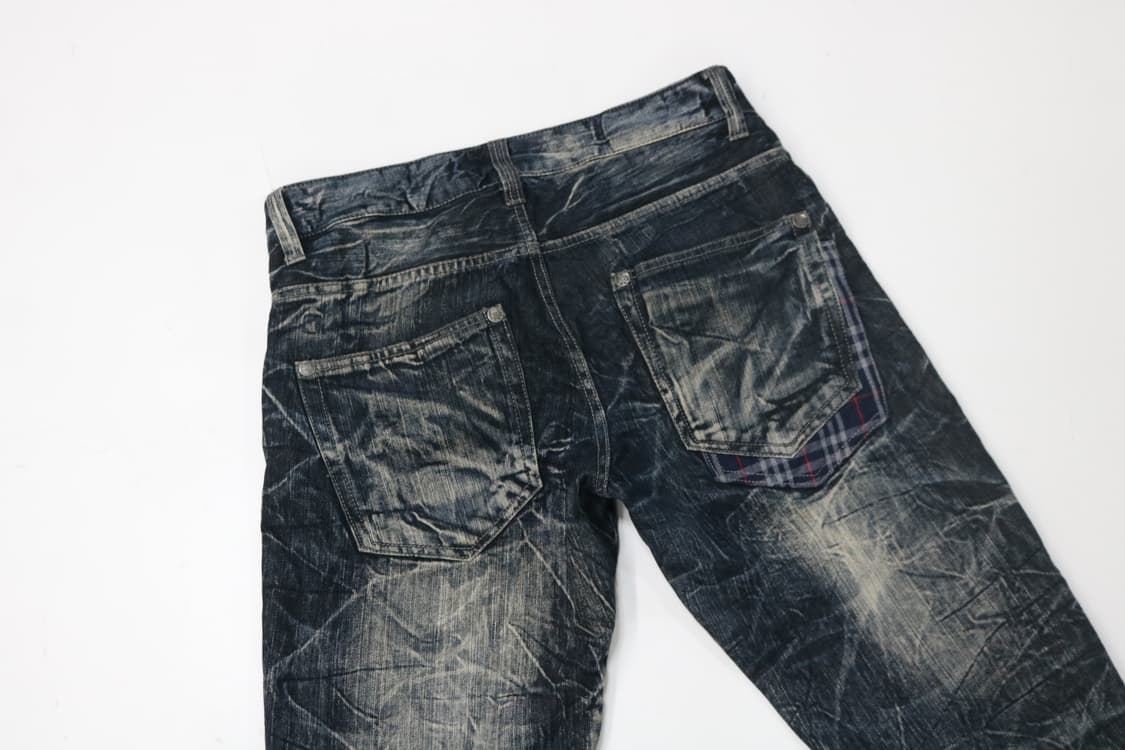 Wild Life 빈티지 스컬 버튼 체크 레이어드 디테일 데님 팬츠 상품이미지8