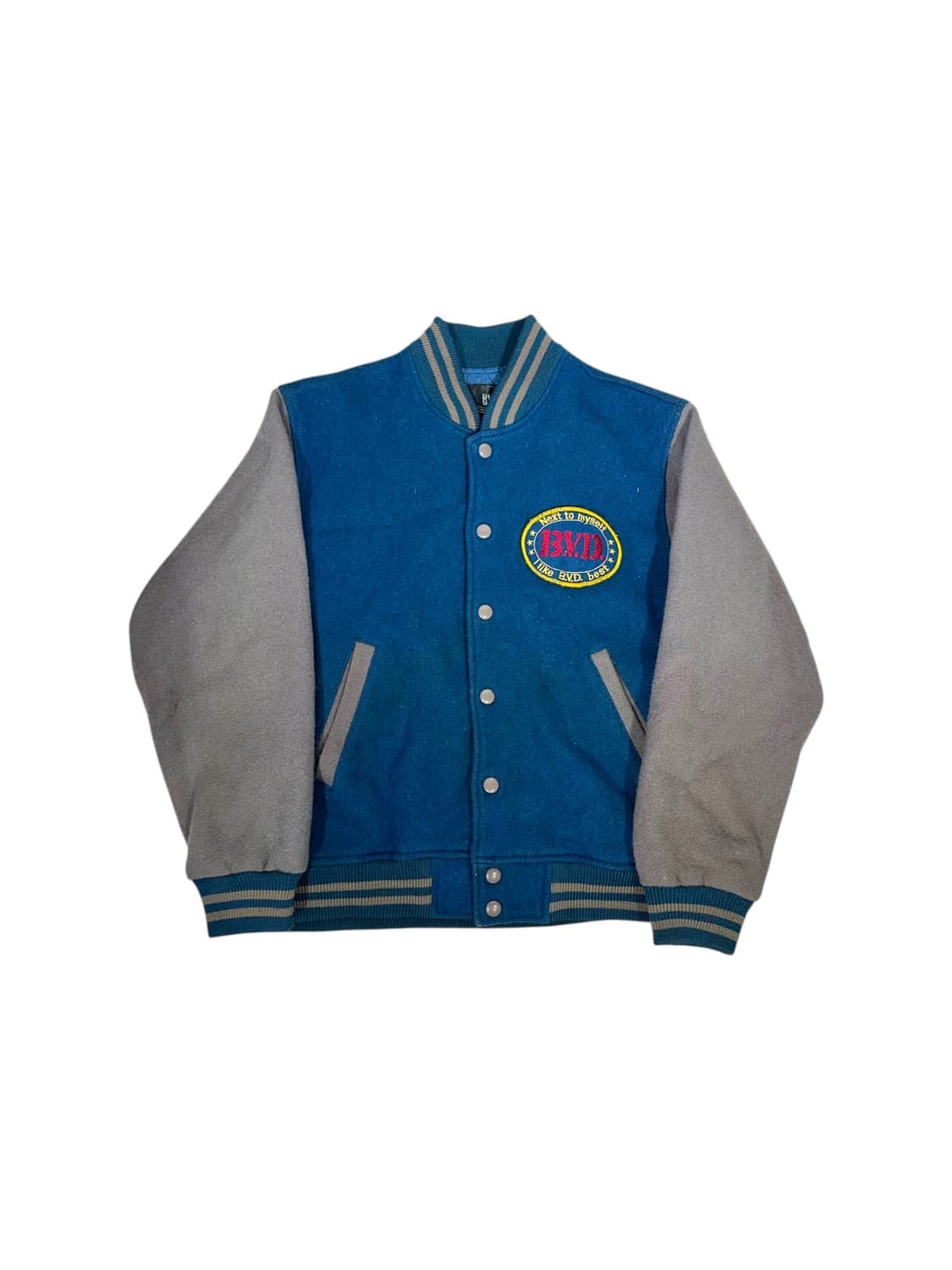 일본 빈티지 블루 그레이 BVD 자수 울 바시티 자켓 M 상품이미지5