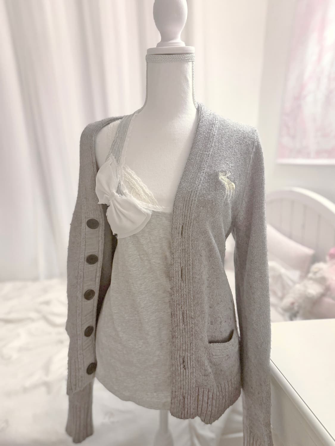 아베크롬비 A&F 그레이 회색 버튼 가디건 로고 공겜 y2k 미국 빈티지 상품이미지2