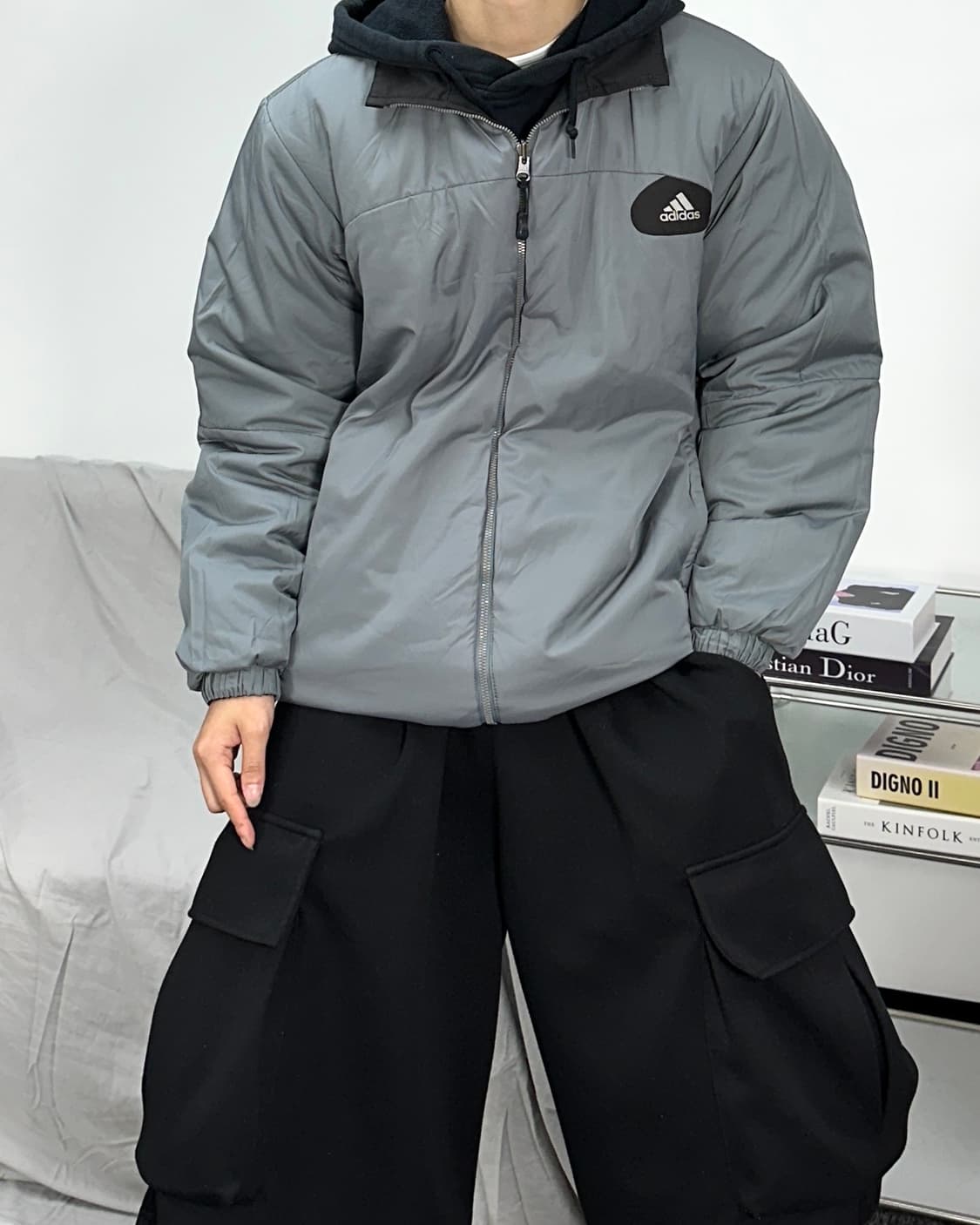 아디다스 블랙 그레이 리버시블 바람막이 점퍼 L 상품이미지5