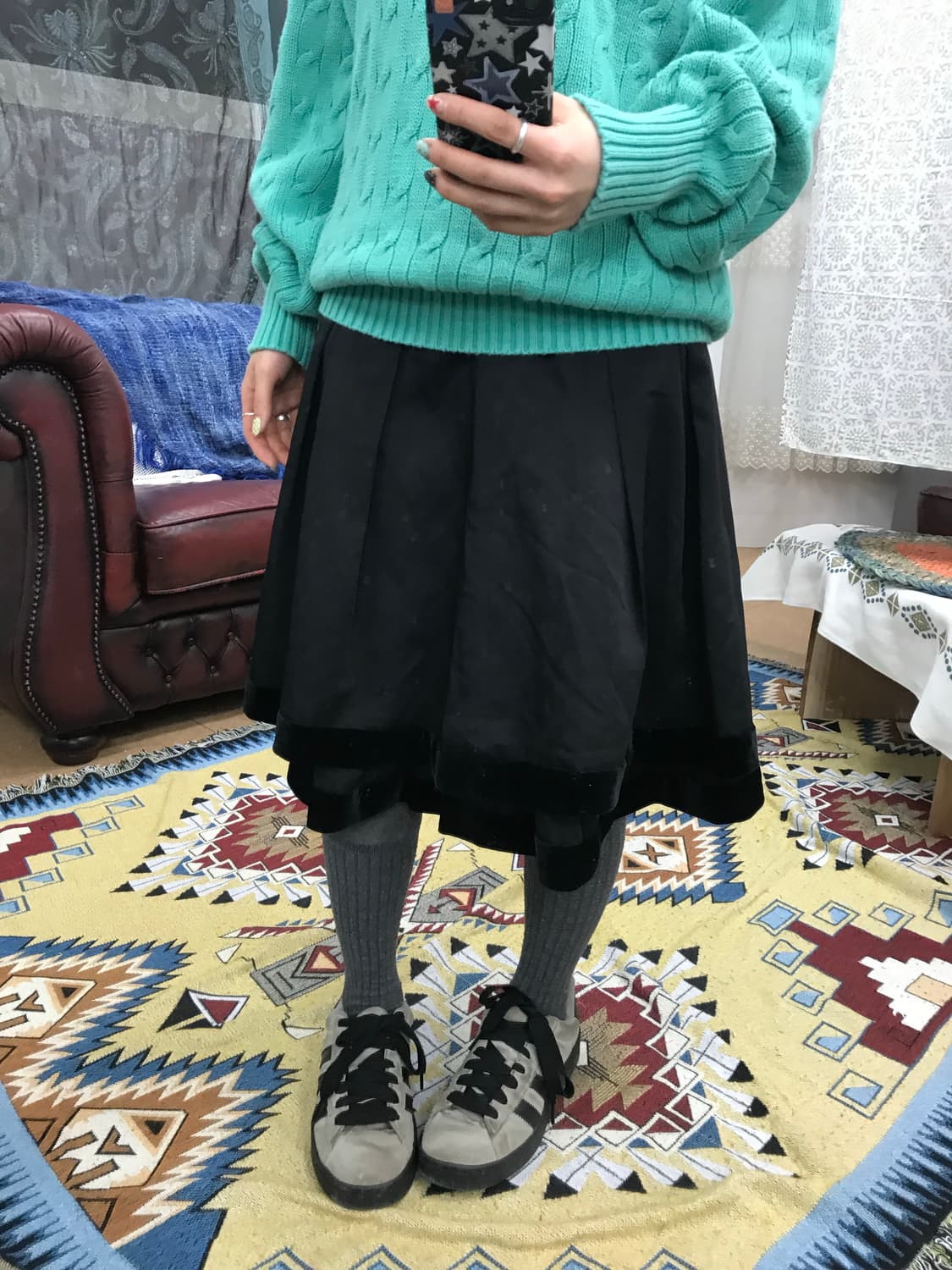 빈티지 벨벳 디테일 미디스커트  상품이미지1