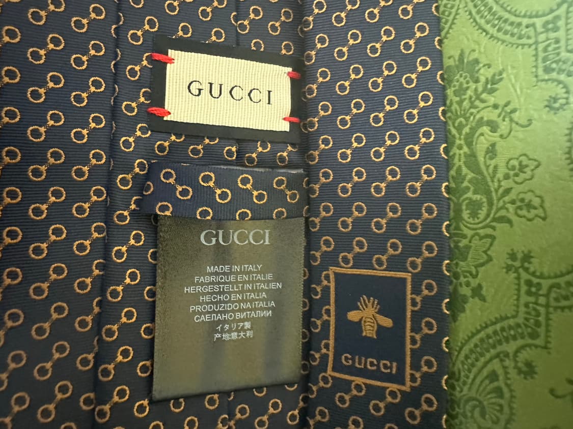 구찌 블랙/골드 체인 패턴 실크넥타이 정품 상품이미지5