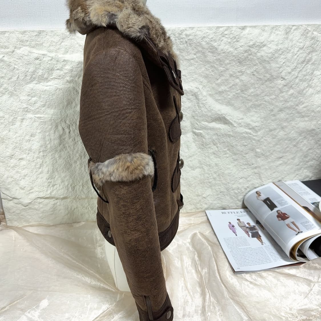 빈티지 Y2K토끼털칼라 스웨이드 가죽자켓 상품이미지2