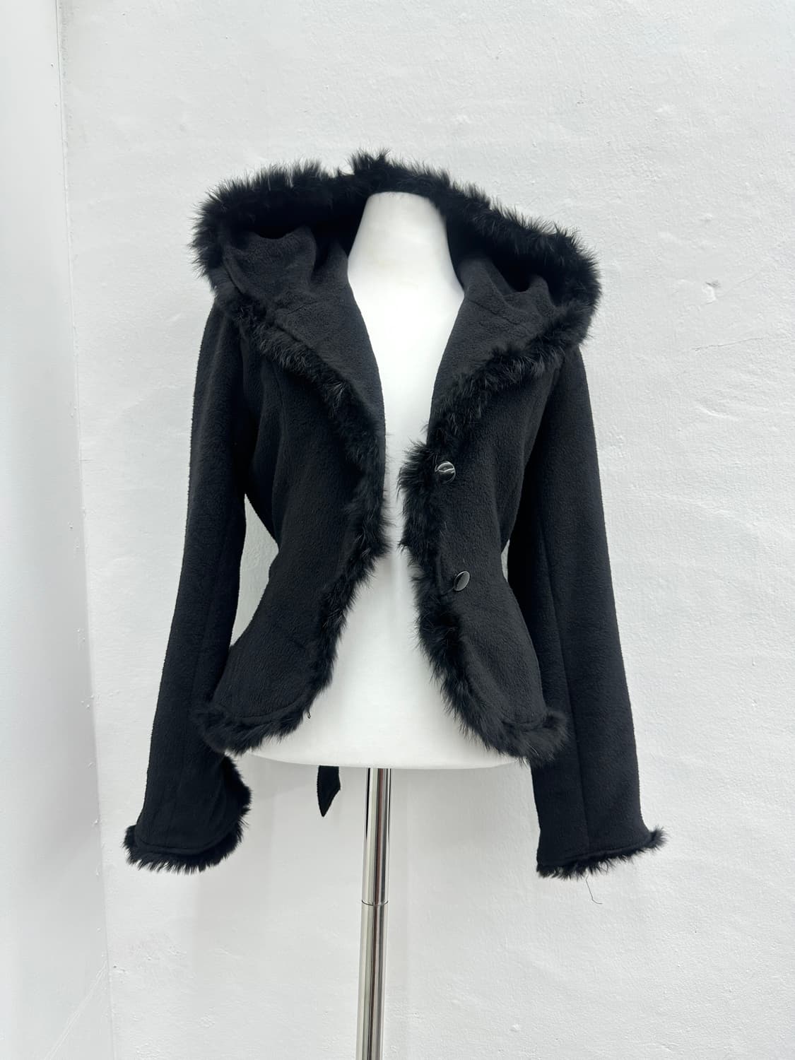 Black rabbit fur trimming ribbon jacket 상품이미지2