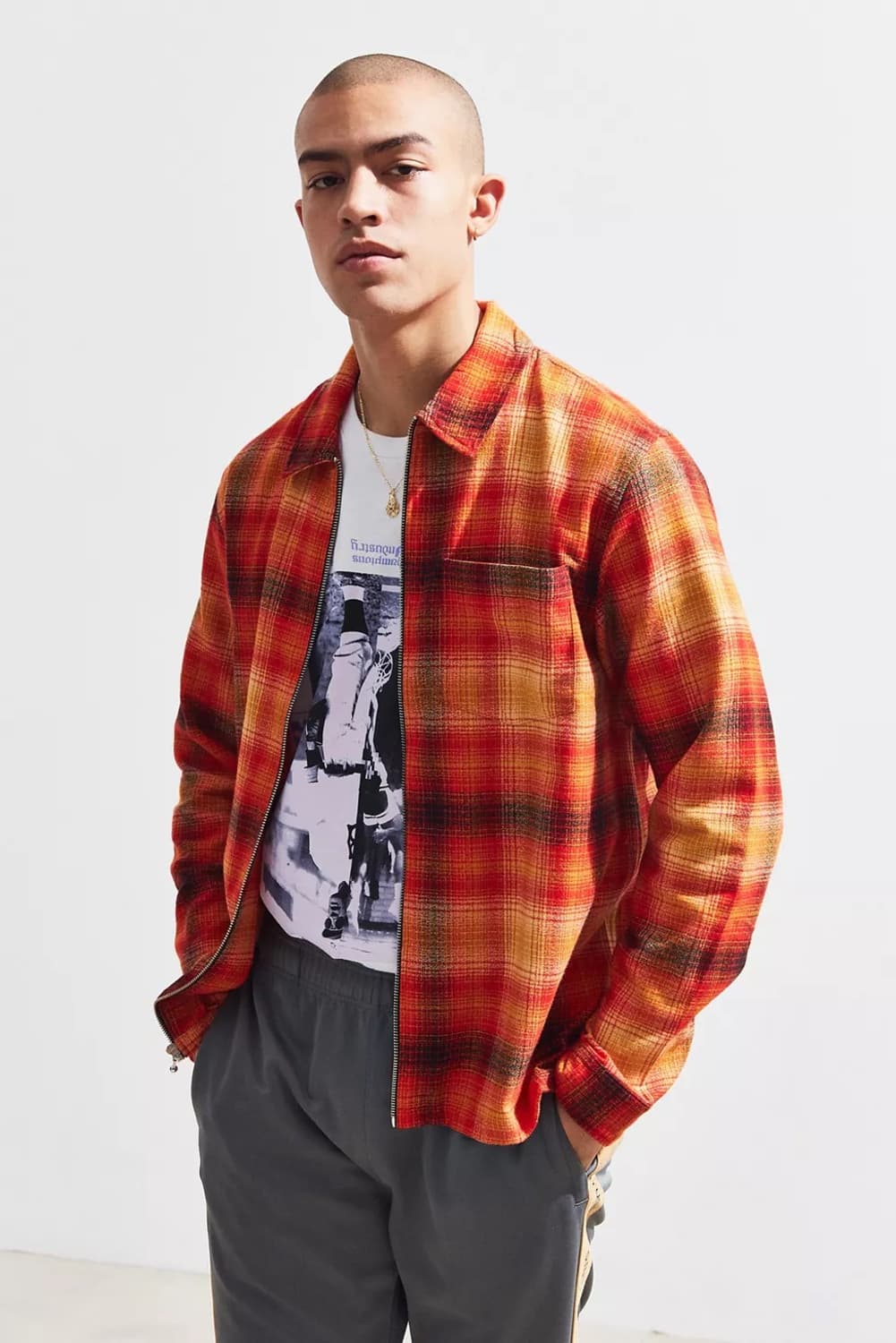Stussy Zip Up Crepe Plaid Shirt 상품이미지1