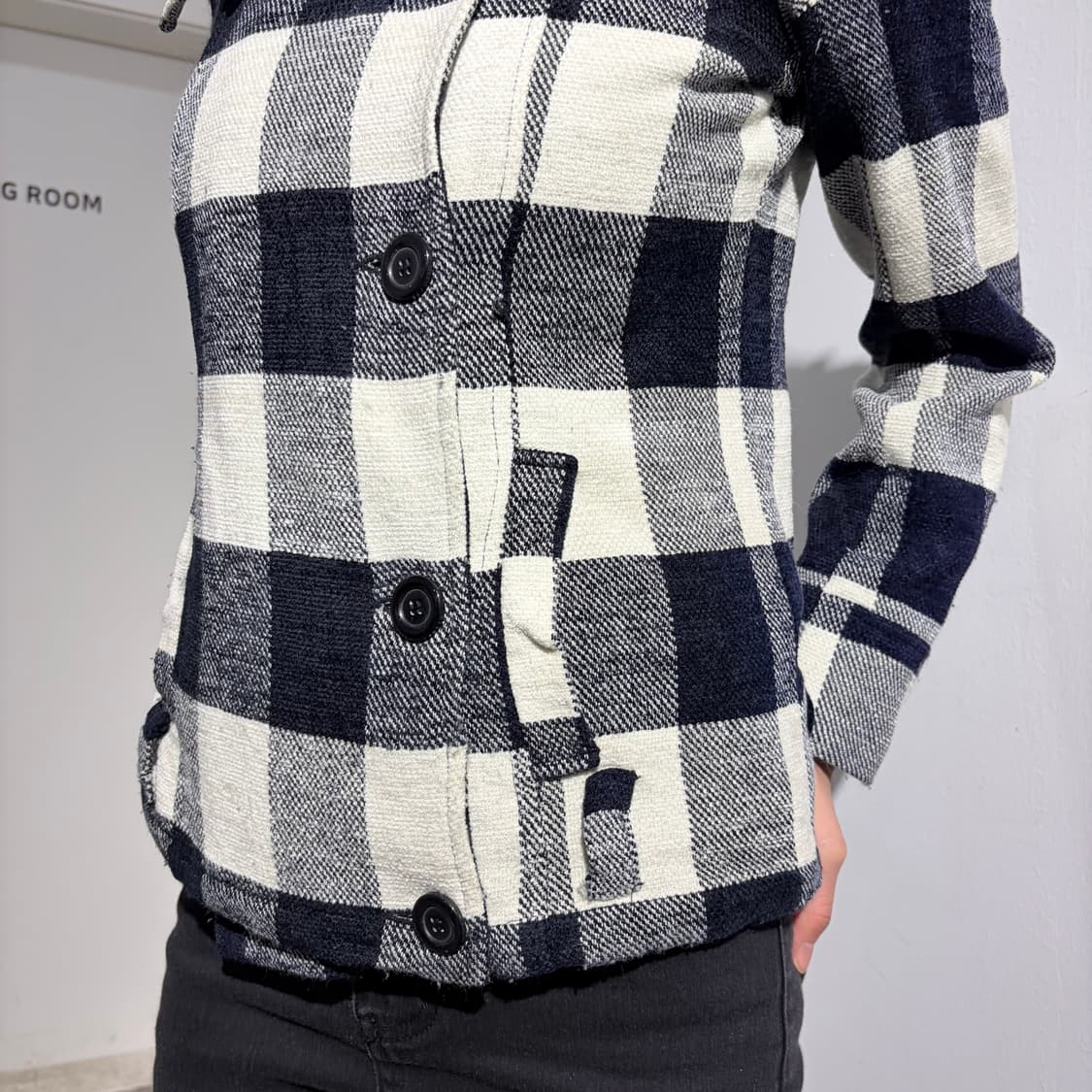 GIRLS BAISIC 체크 버튼 사선 자켓 상품이미지3