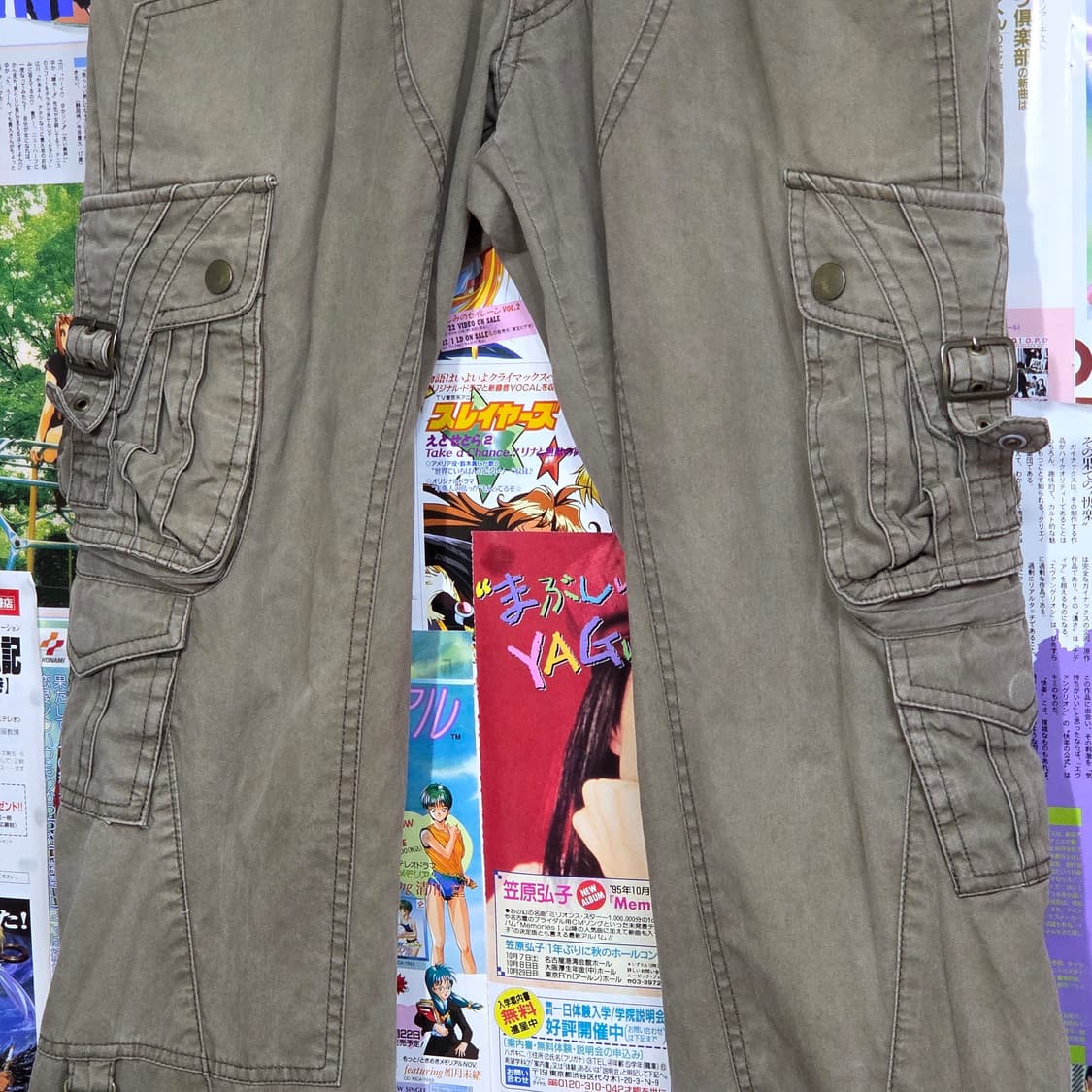 JPN 미쉘 클랑 카키 로우라이즈 세미 부츠컷 카고 팬츠 상품이미지3