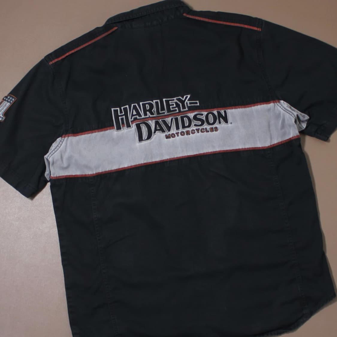 Harley Davidson 백자수 레이싱 블랙 반팔 워크 셔츠 상품이미지2