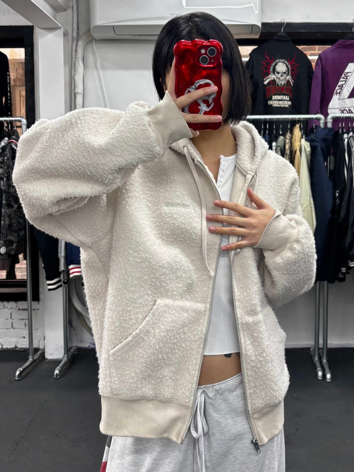 슈프림 플리스 화이트 후드자켓 상품이미지1