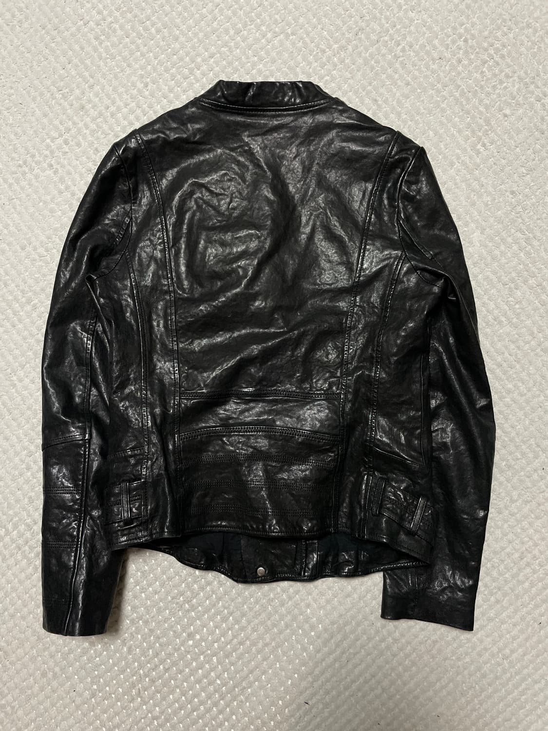 SANDRO Y2K 웨스턴 무드 램스킨 양가죽 바이커 절개 레더 자켓 상품이미지2