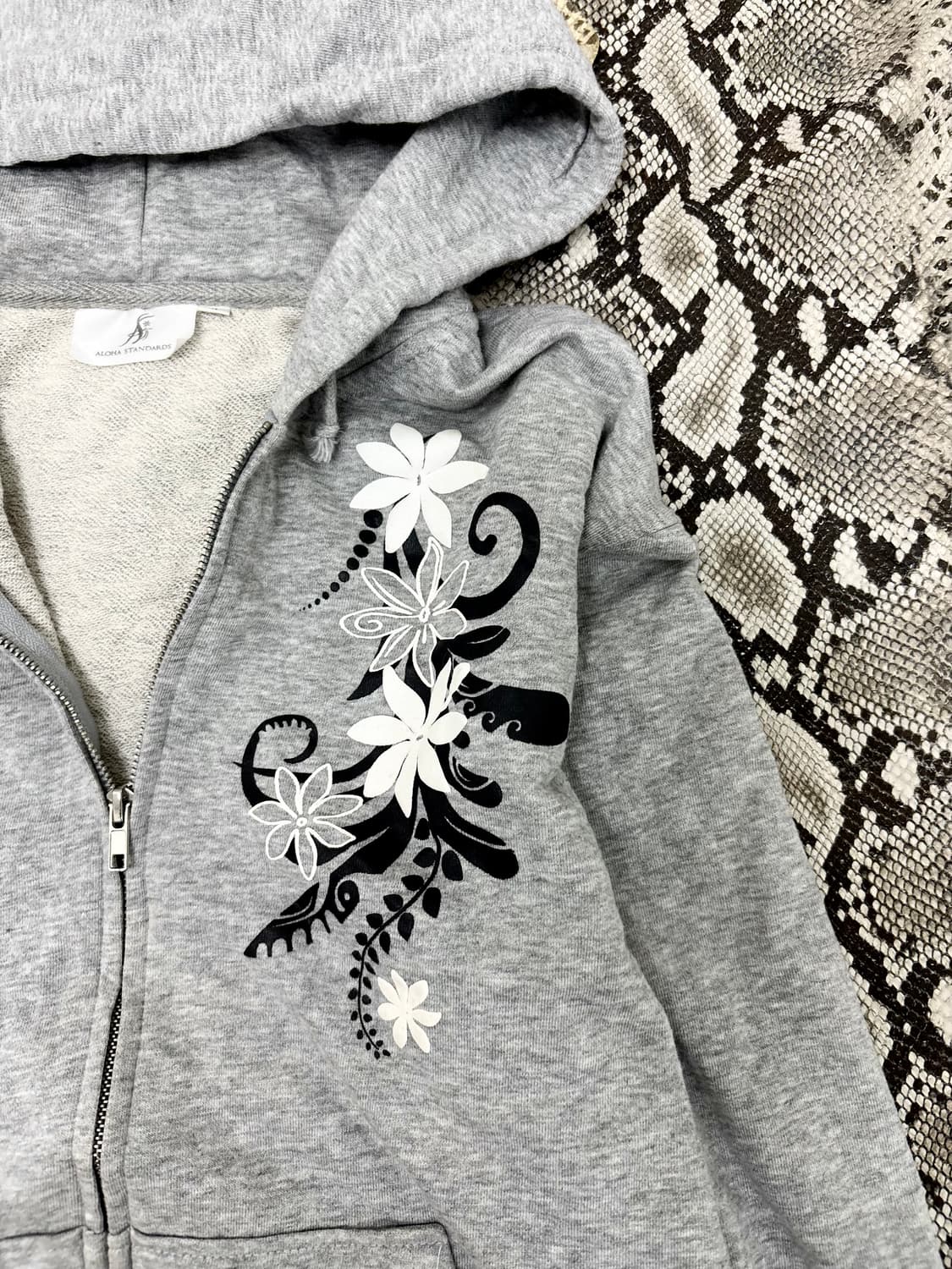“Vintage” Oriental Print Grey Hooded zip 상품이미지7