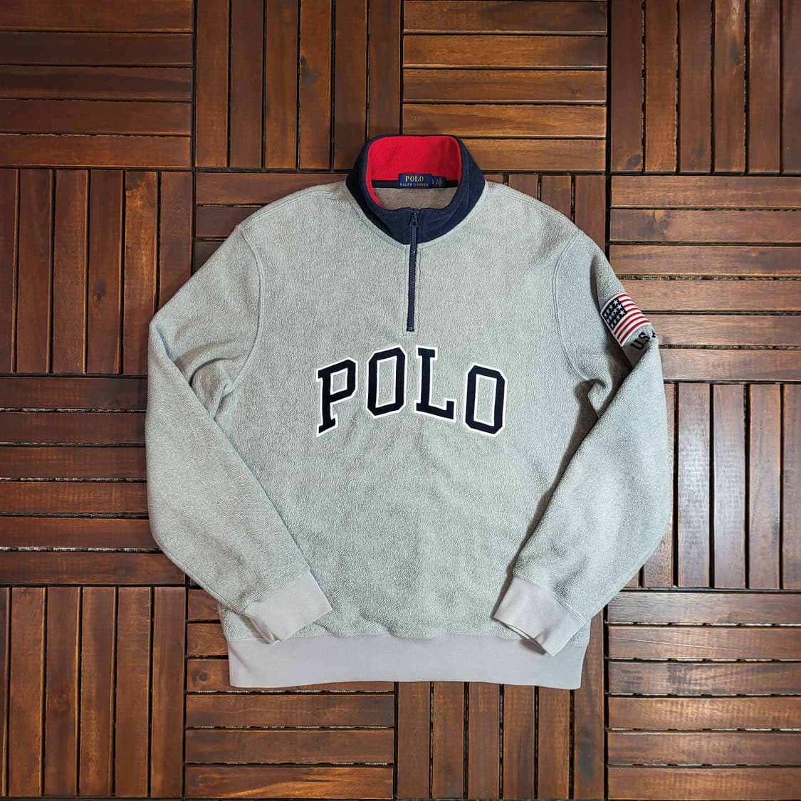 폴로 랄프로렌 빅로고 성조기 반집업 후리스 (L) 상품이미지1