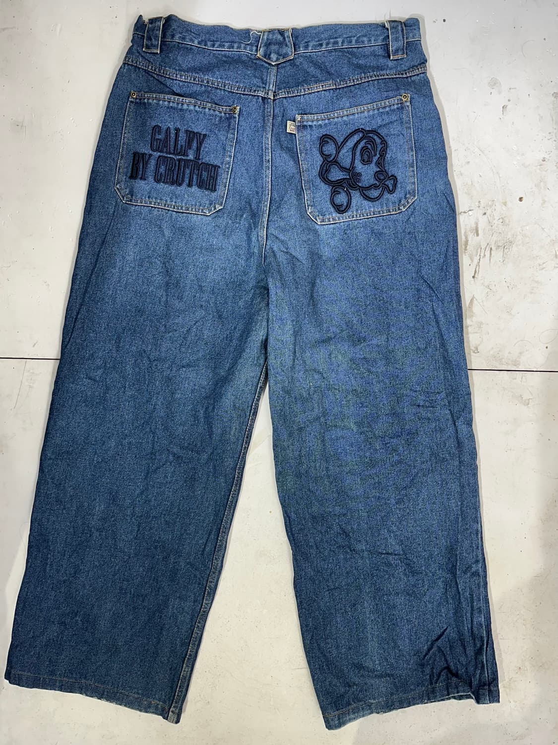 일본 빈티지 90s 중청 힙합 브랜드 아카이브 캐릭터 자수 데님 팬츠 상품이미지5