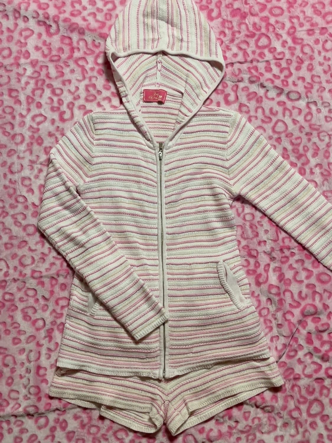 핑크 스트라이프 니트 후드집업 팬츠 set 상품이미지1