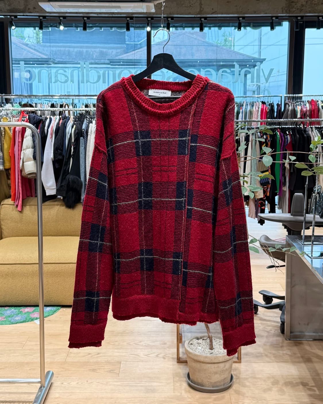 앤더슨벨 레드 어쉬매트리 체크 크루넥 니트  상품이미지1