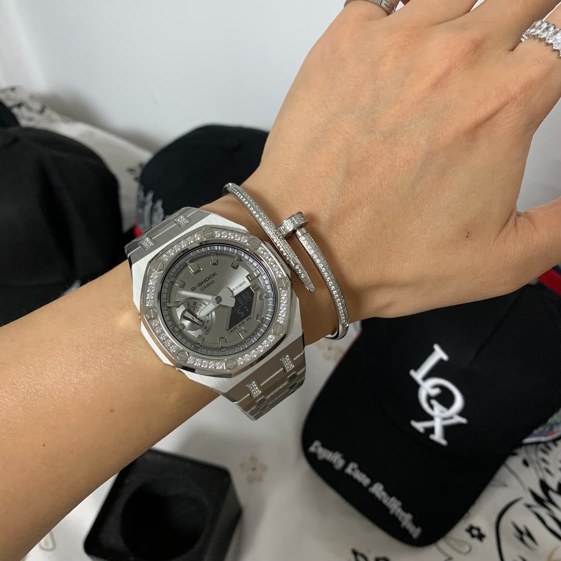 지샥 GA-2100 실버 지르코니아 파베 세팅 커스텀 시계 상품이미지2