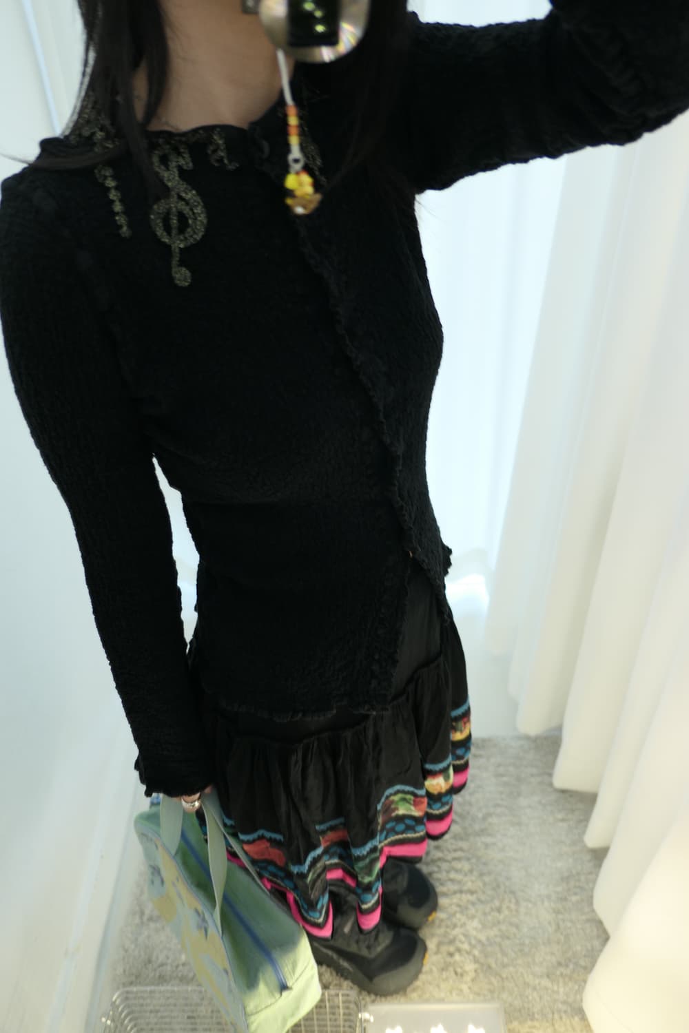 Mixed fabric gather skirt  상품이미지5