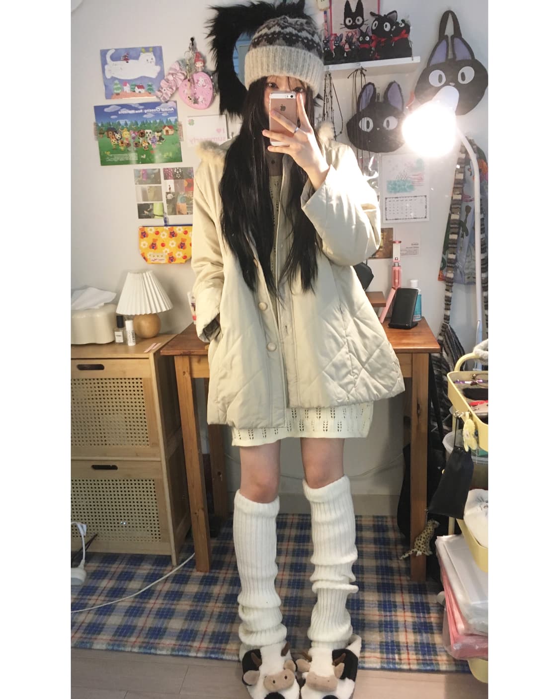 vintage fur hooded quilting outer ivory 상품이미지3