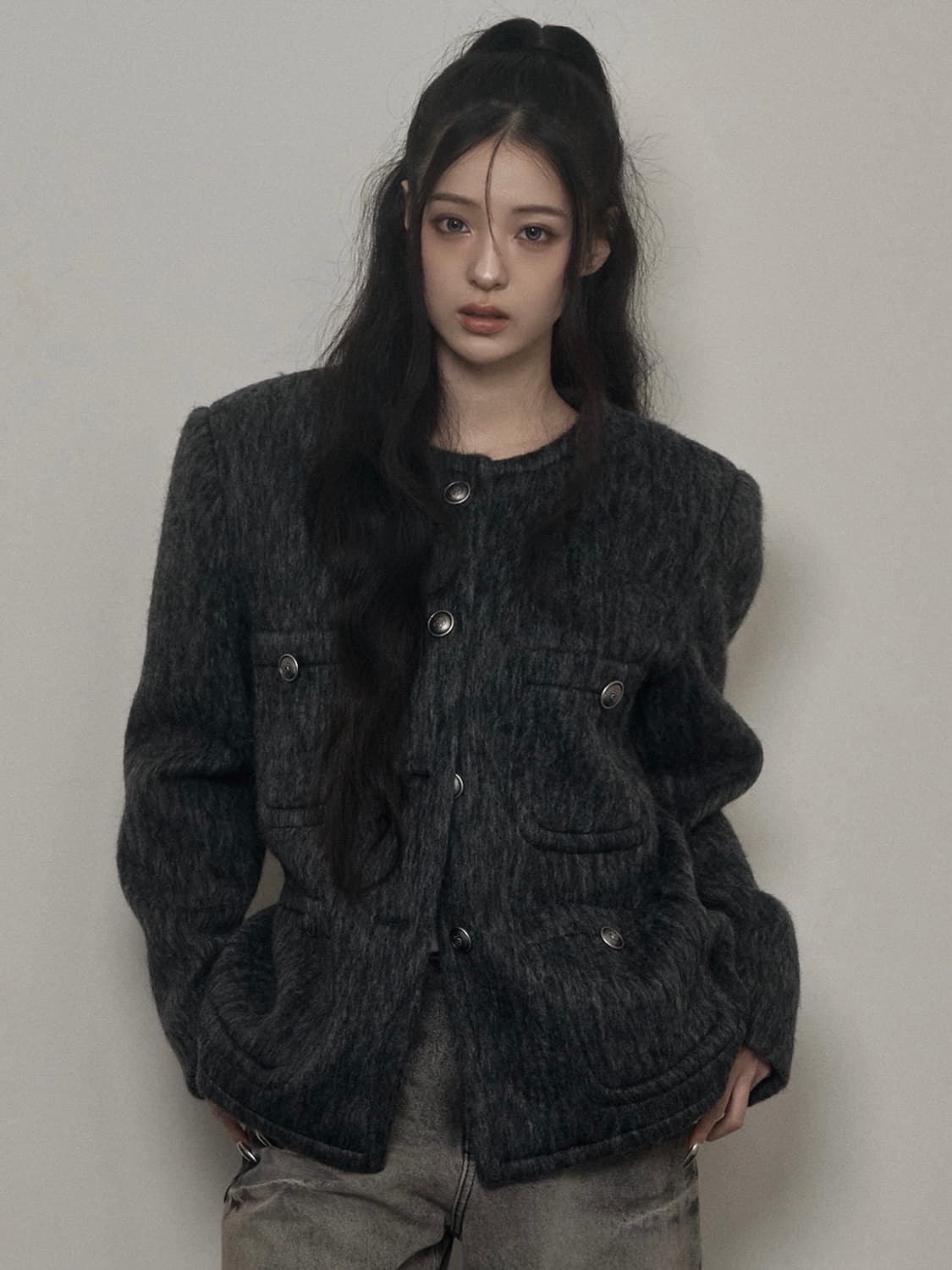 [카키포인트] Antique Wool Jacket - charcoal 상품이미지1