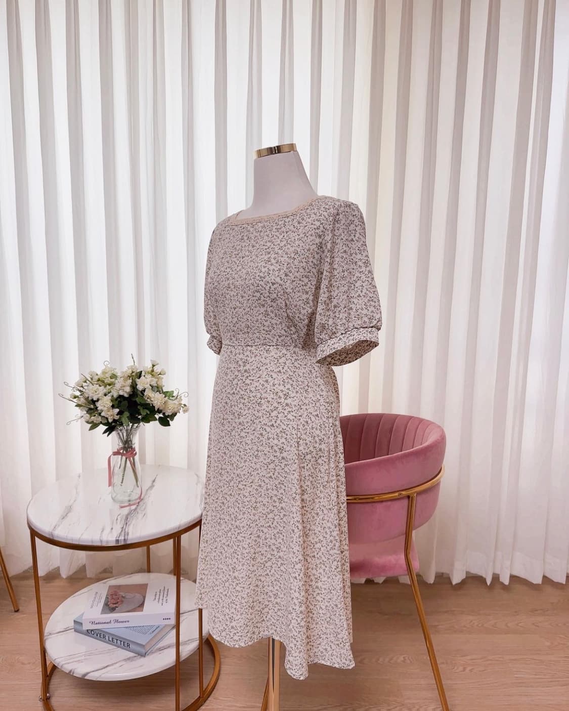 스퀘어넥 벌룬소매 플라워 레이스 원피스 상품이미지7