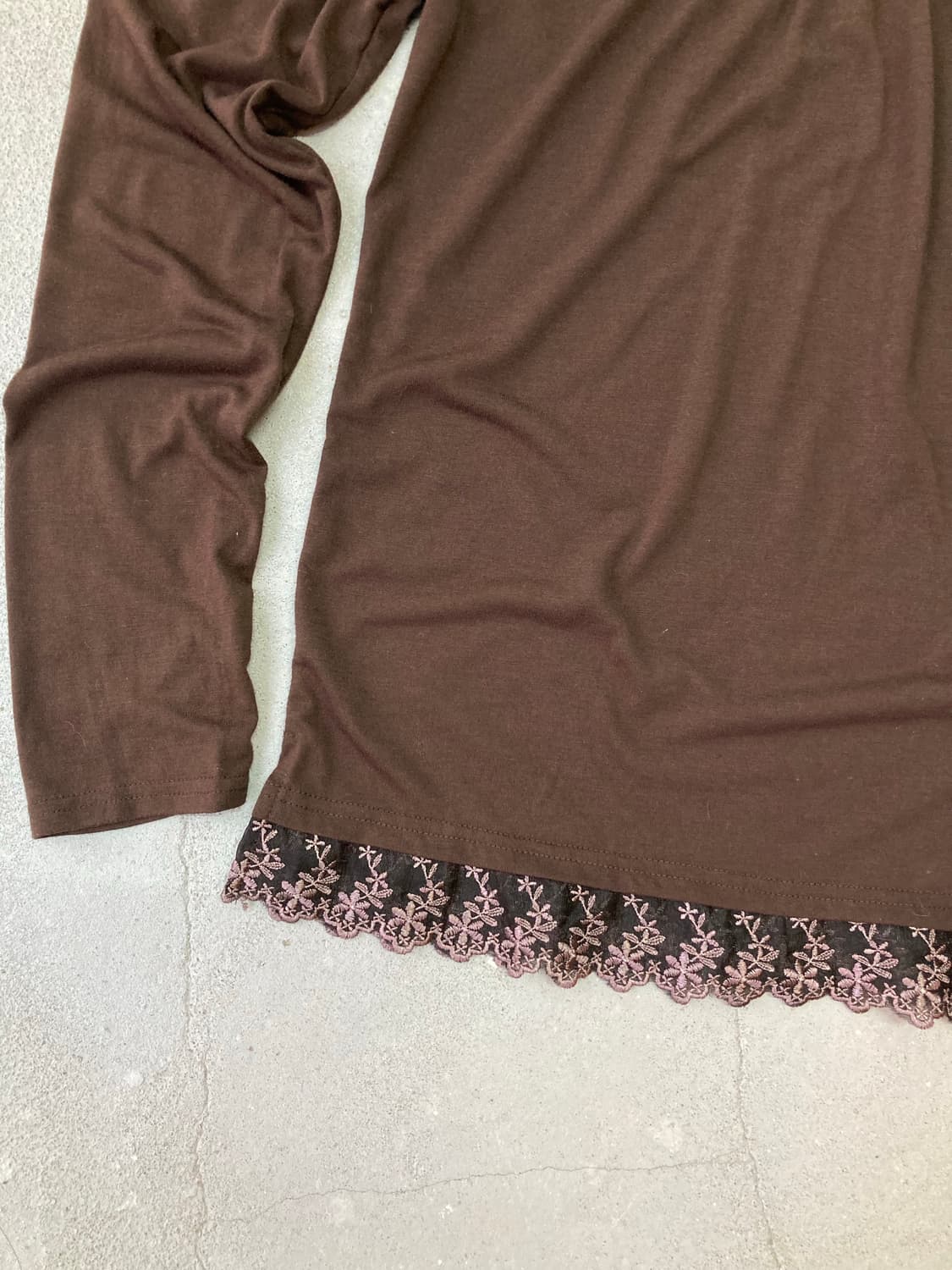 brown shirred lace turtleneck top 상품이미지3