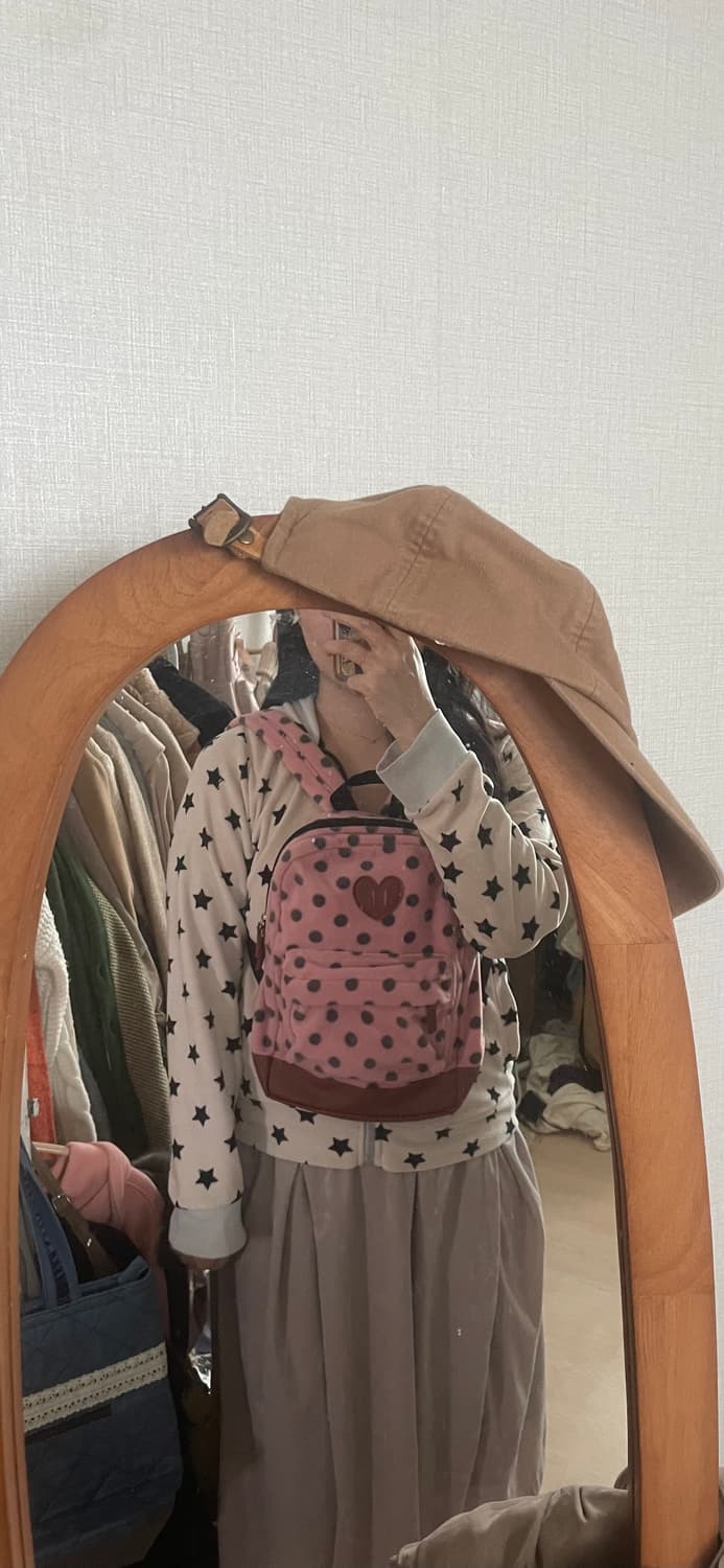 모리걸 빈티지 핑크 하트 도트 백팩 💗🤎 상품이미지4