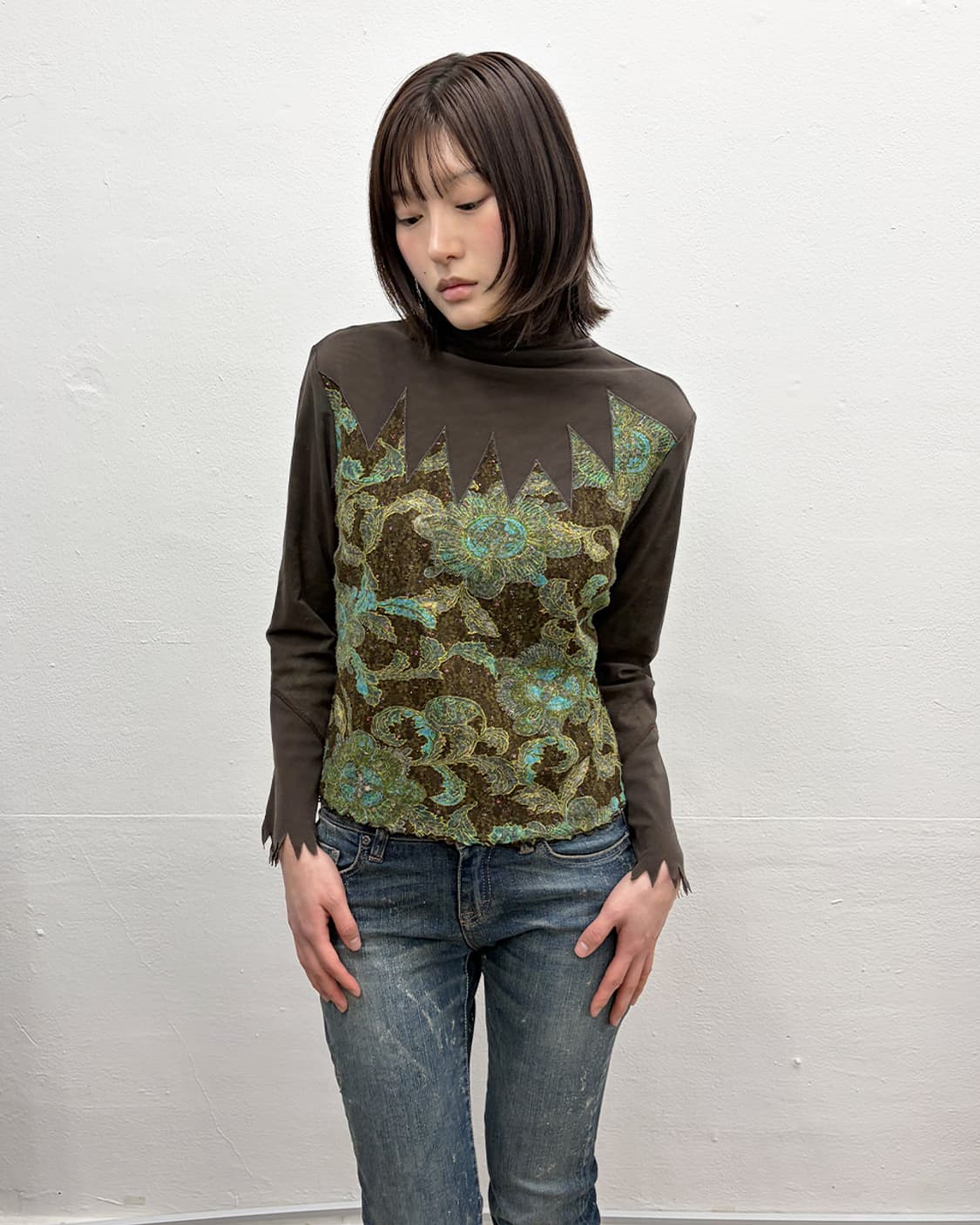 빈티지 패널 플로럴 시어 탑 상품이미지1