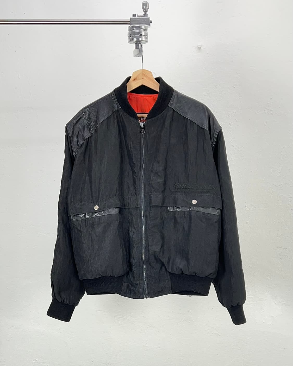 90s 할리데이비슨 블랙 나일론 레더 패치 포켓 블루종 자켓 상품이미지1