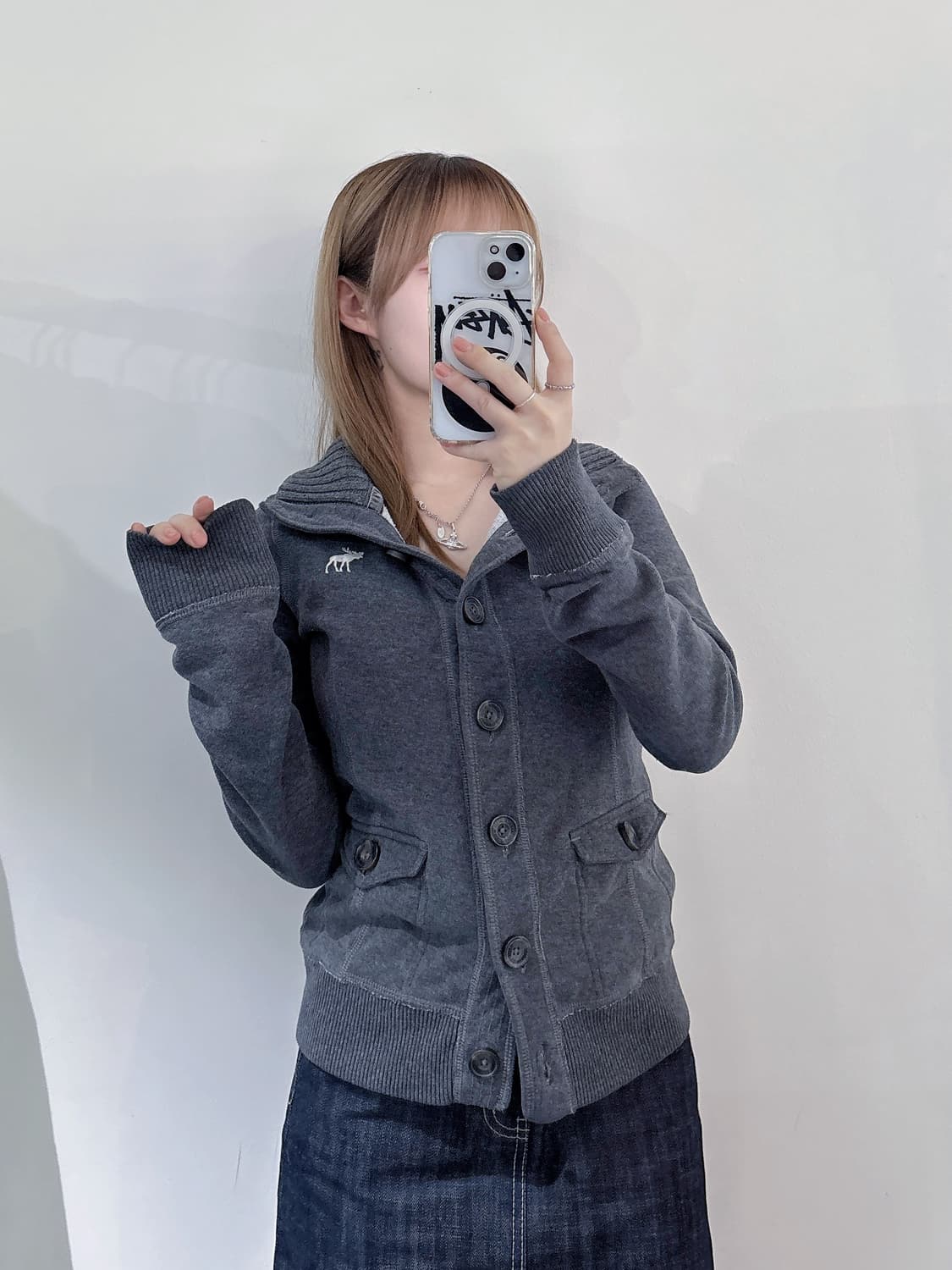 아베크롬비 그레이 버튼 집업 상품이미지1