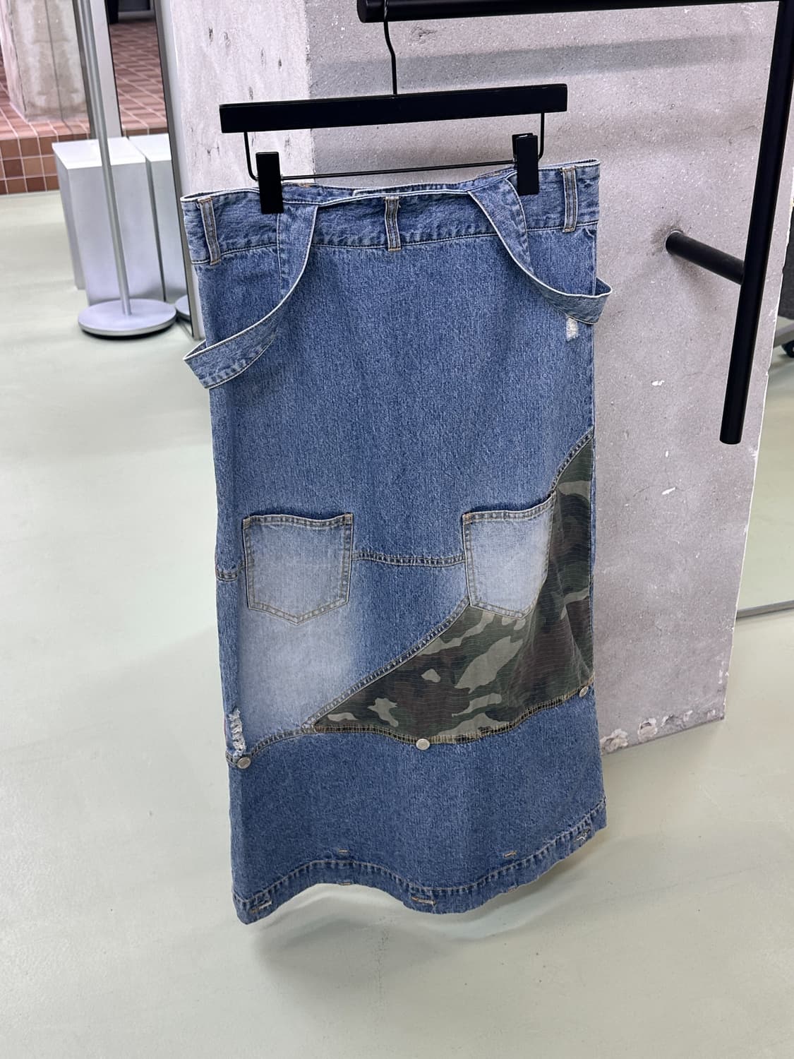 vintage denim maxi suspender skirt 상품이미지2