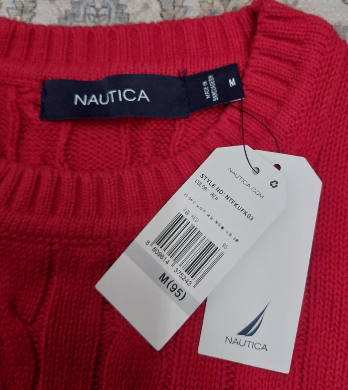 (새상품) Nautica 빨간색 꽈배기 니트 95 상품이미지3