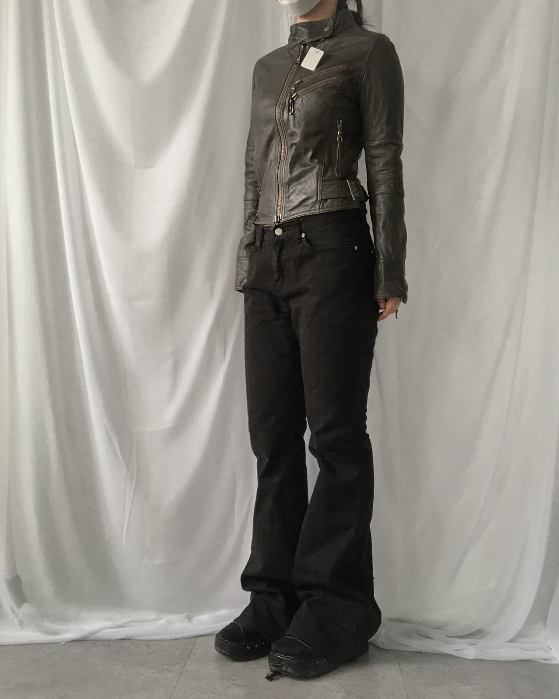 Belted high neck leather jacket 상품이미지7