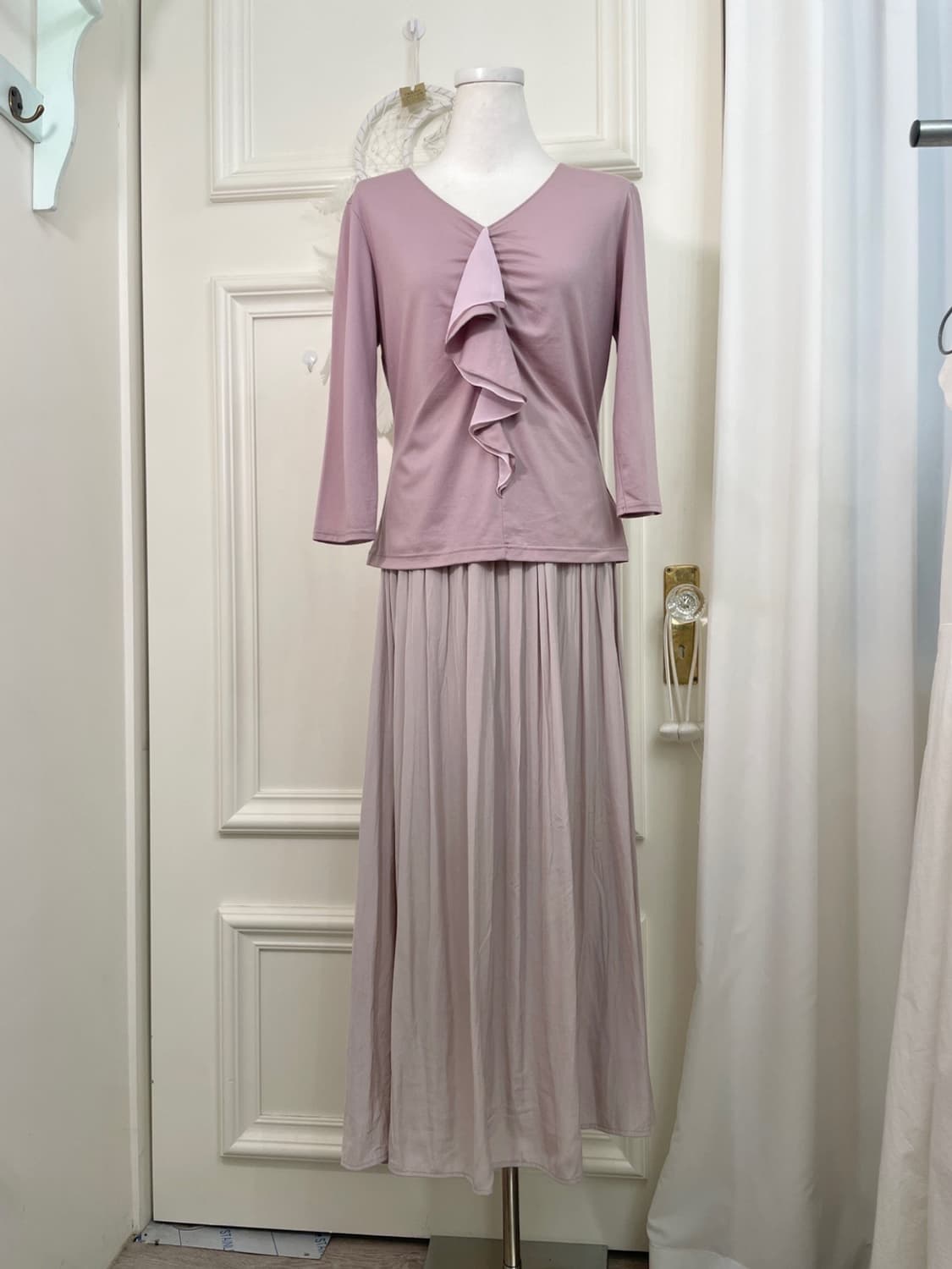 sheer lavender shirring banding long ski 상품이미지6