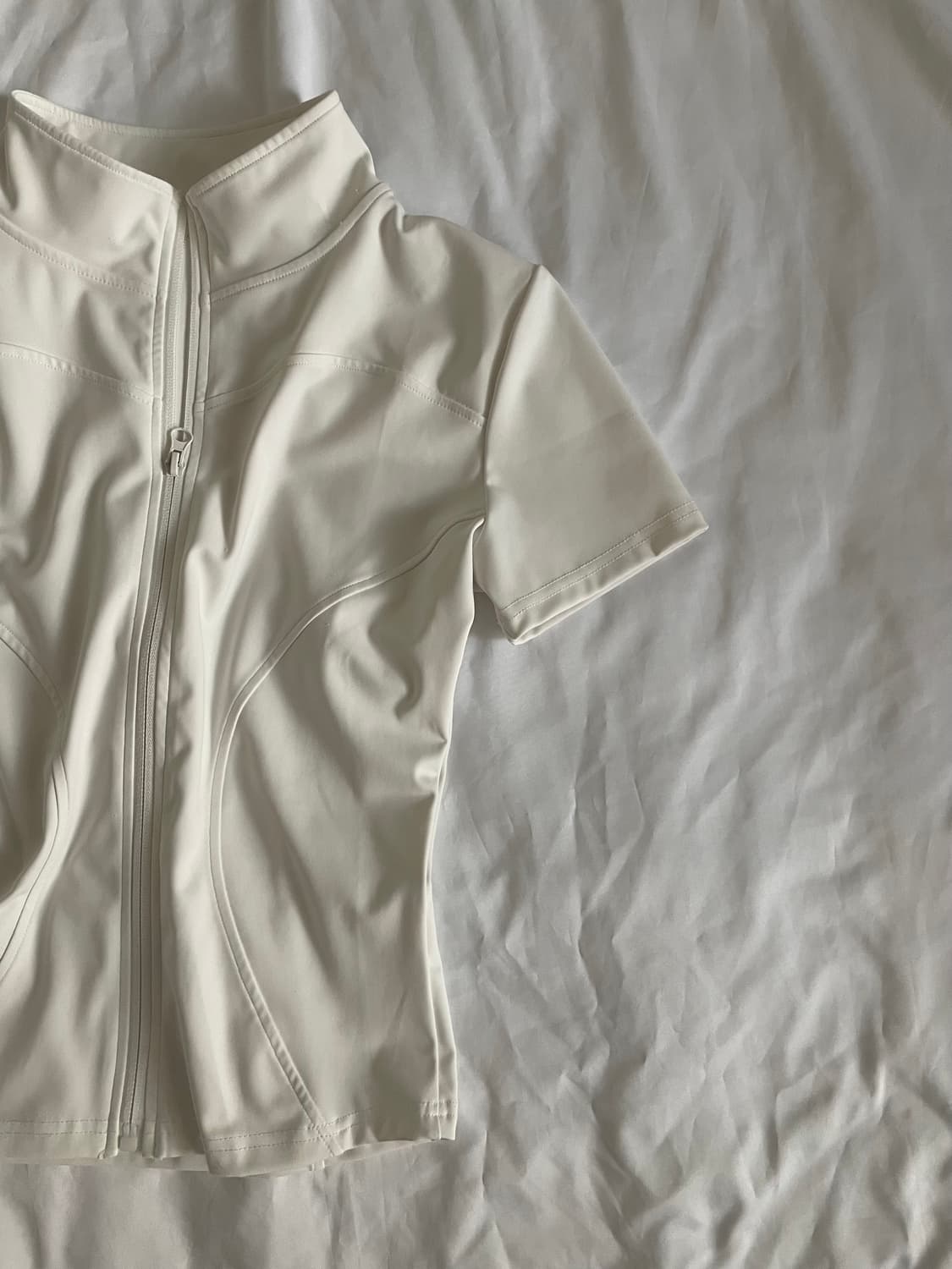 빈티지 딱붙 반팔 집업 화이트 상품이미지3