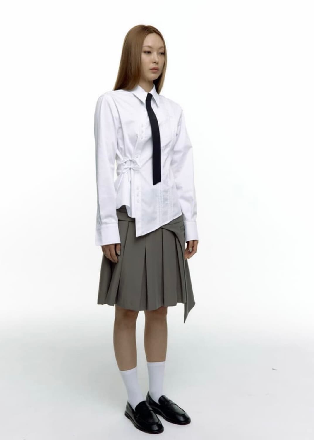 카시코 에이프런 플리츠 스커트 다크그레이 S 상품이미지1