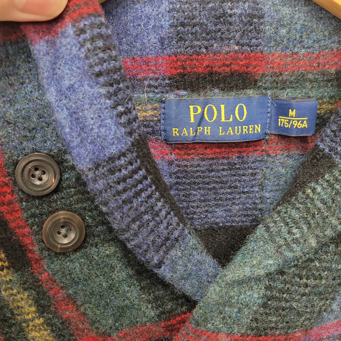 폴로랄프로렌 엘보 패치 숄카라 타탄 울 스웨터 니트 상품이미지3