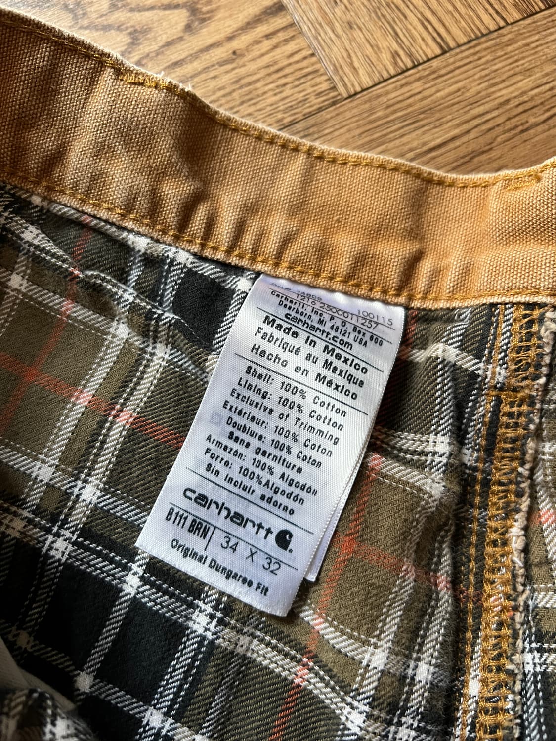 [34]칼하트 USA 체크 라이닝 브라운 싱글니 카펜터 워크 팬츠 상품이미지6