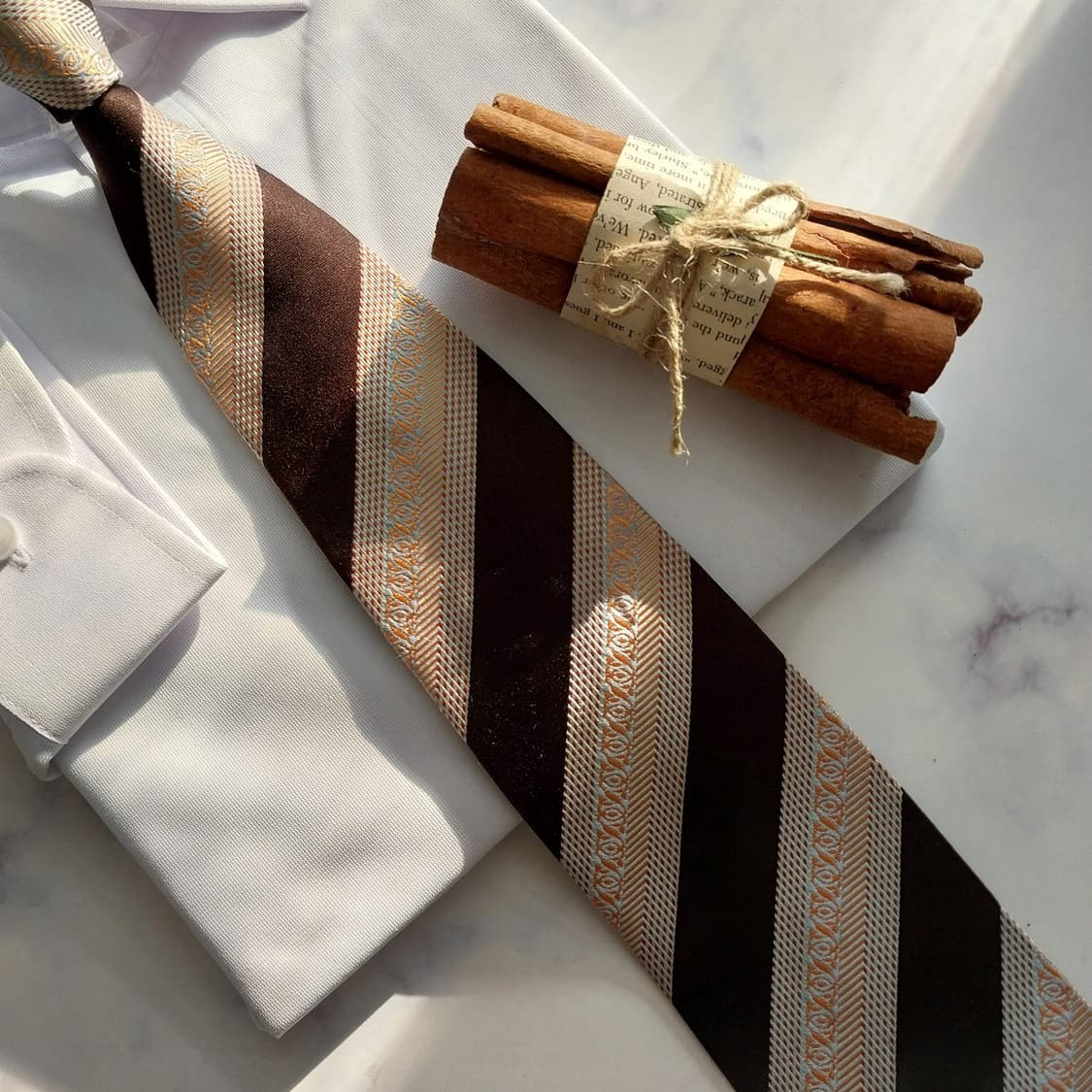 제냐 실크 브라운 자카드 스트라이프 넥타이 9.5cm A+등급 K1874 상품이미지6