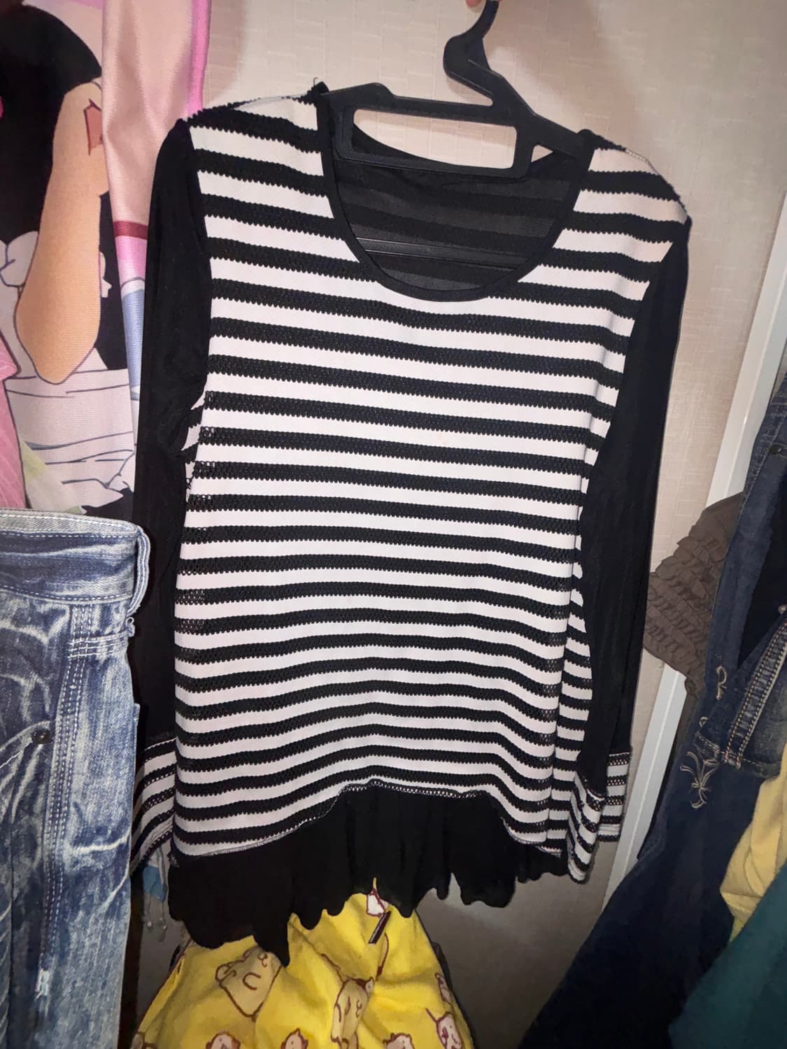 스트라이프 블랙 프릴 원피스 빈티지 펑크 로걀  상품이미지1